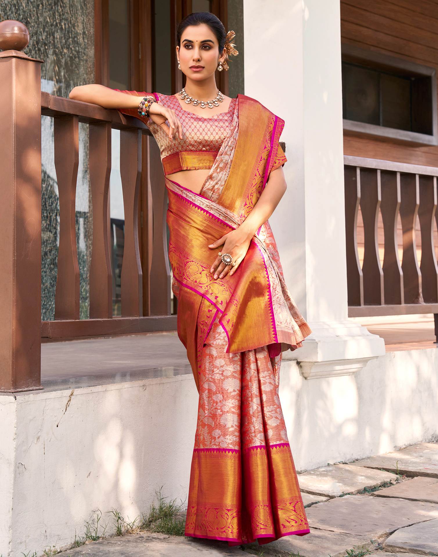 Orange Silk Woven Kanjivaram Saree