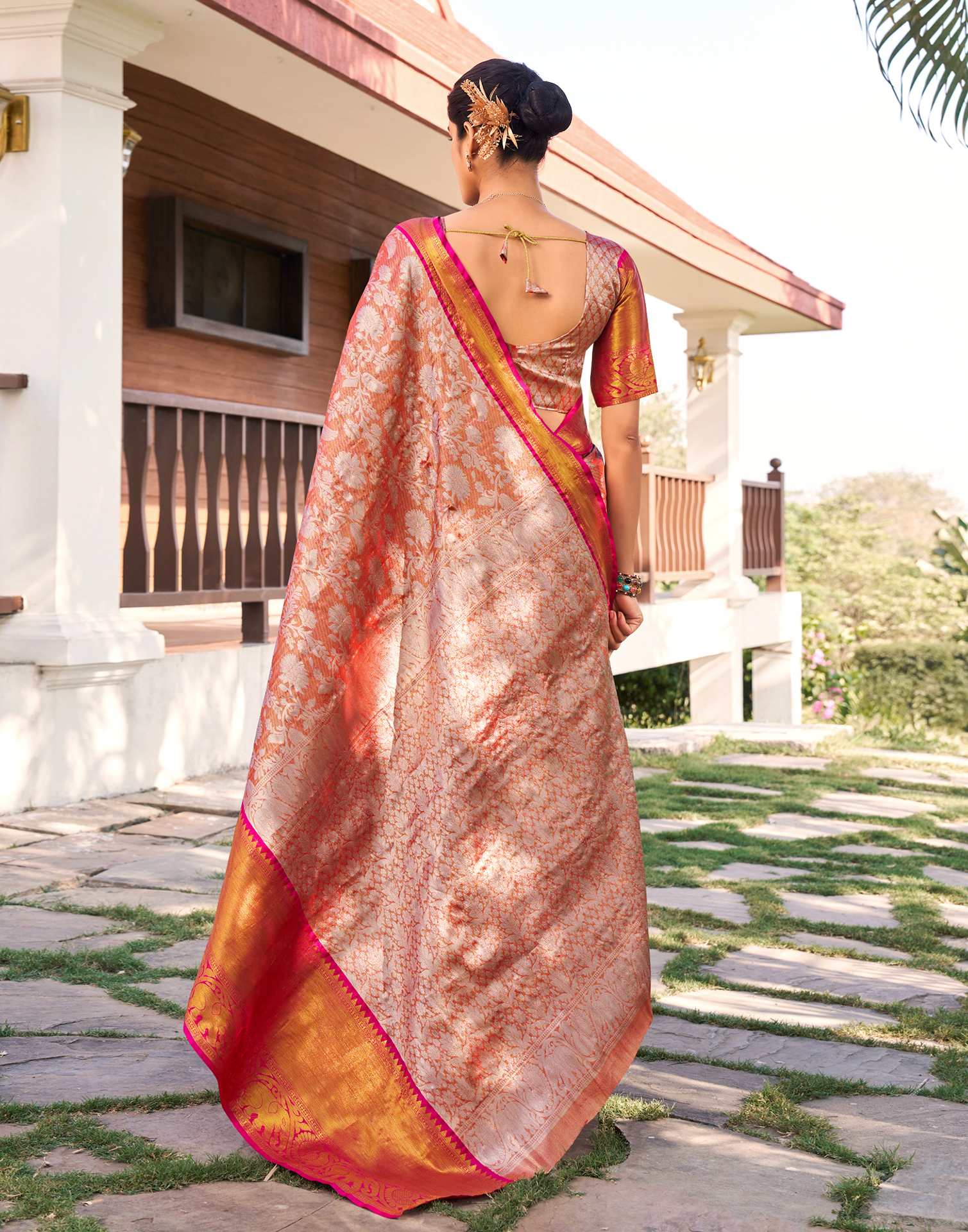 Orange Silk Woven Kanjivaram Saree