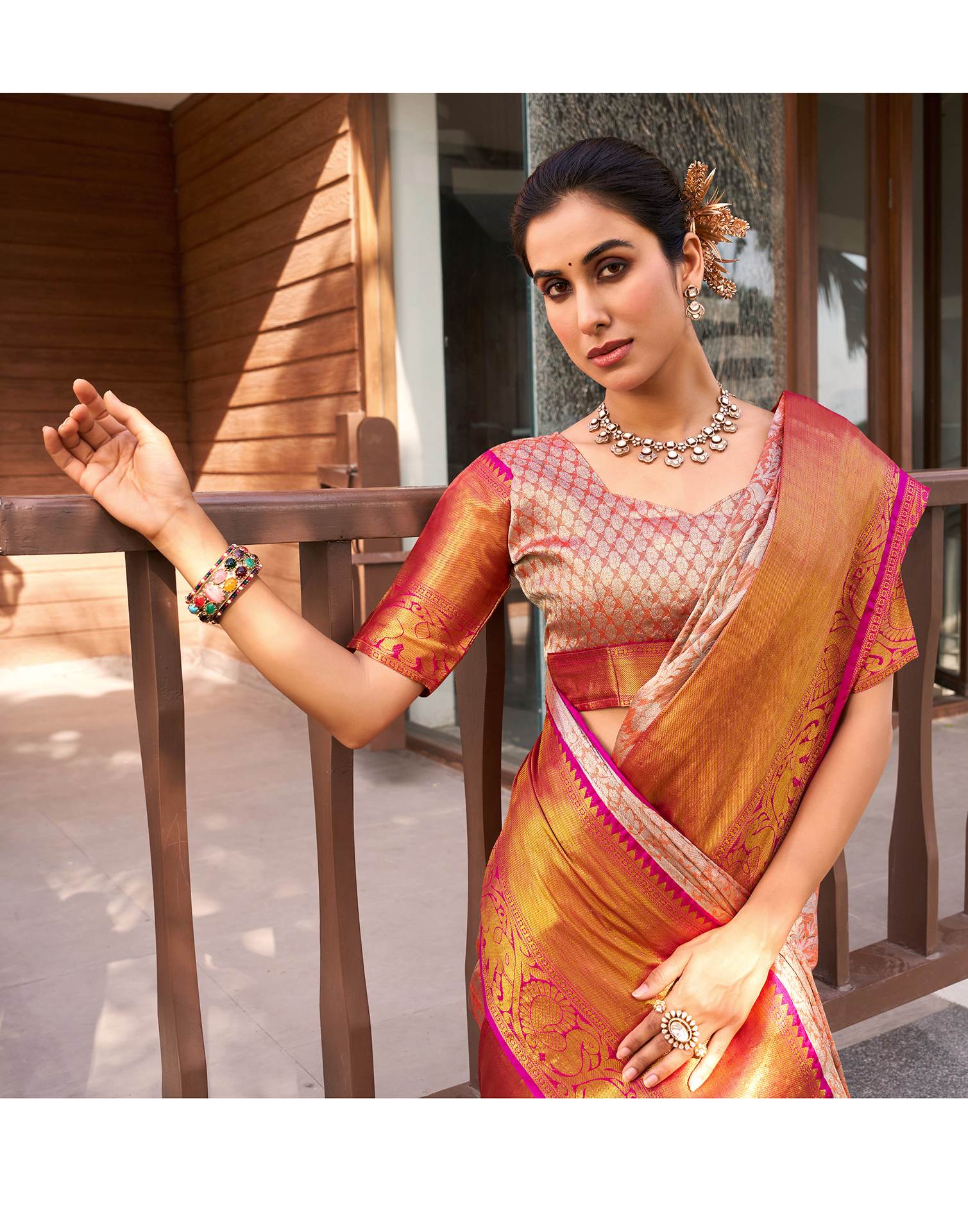 Orange Silk Woven Kanjivaram Saree