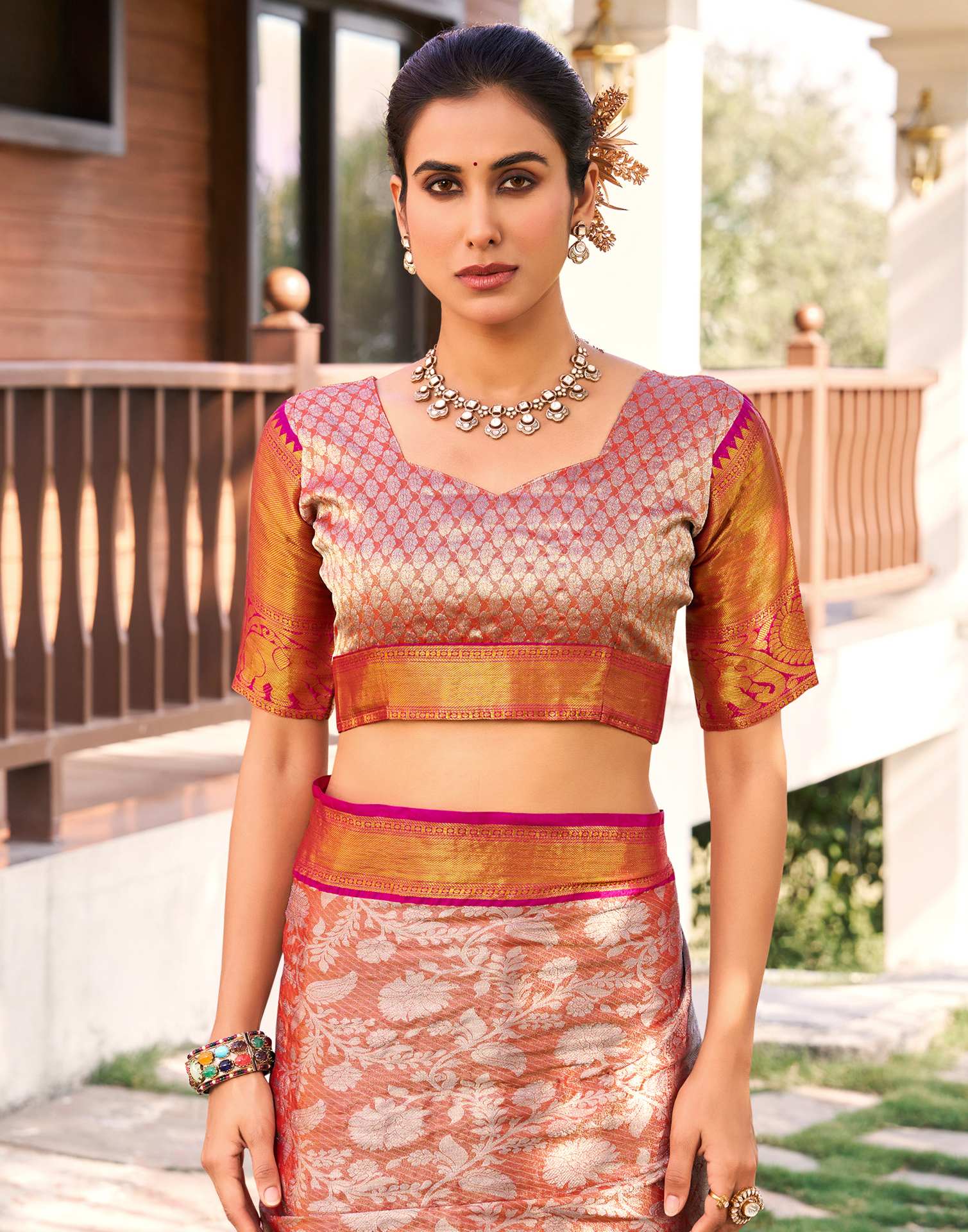 Orange Silk Woven Kanjivaram Saree