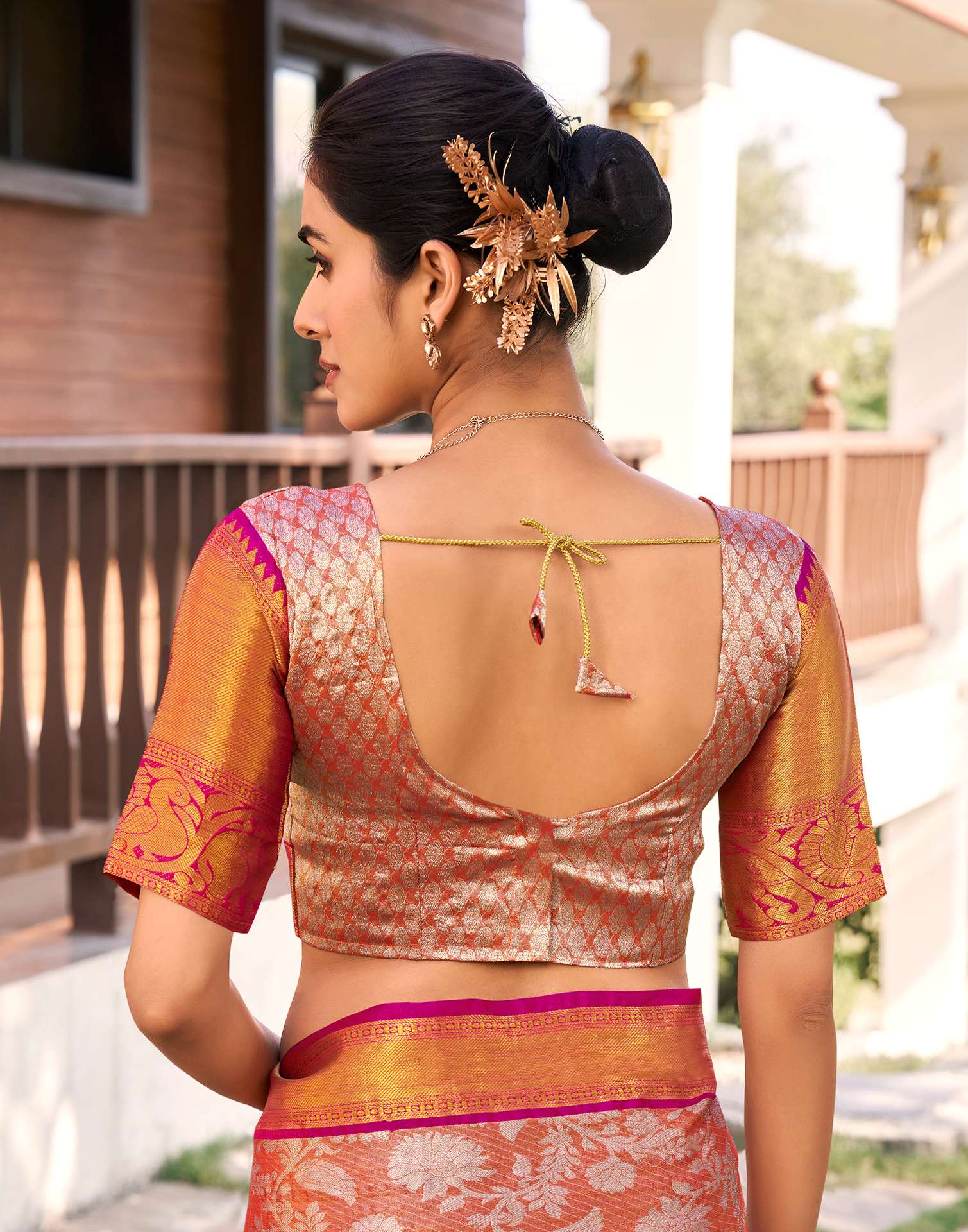 Orange Silk Woven Kanjivaram Saree
