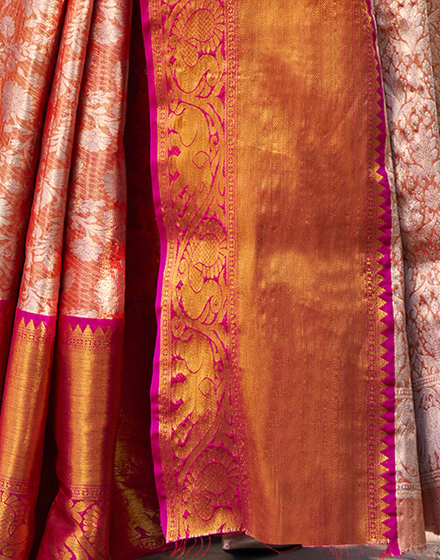 Orange Silk Woven Kanjivaram Saree
