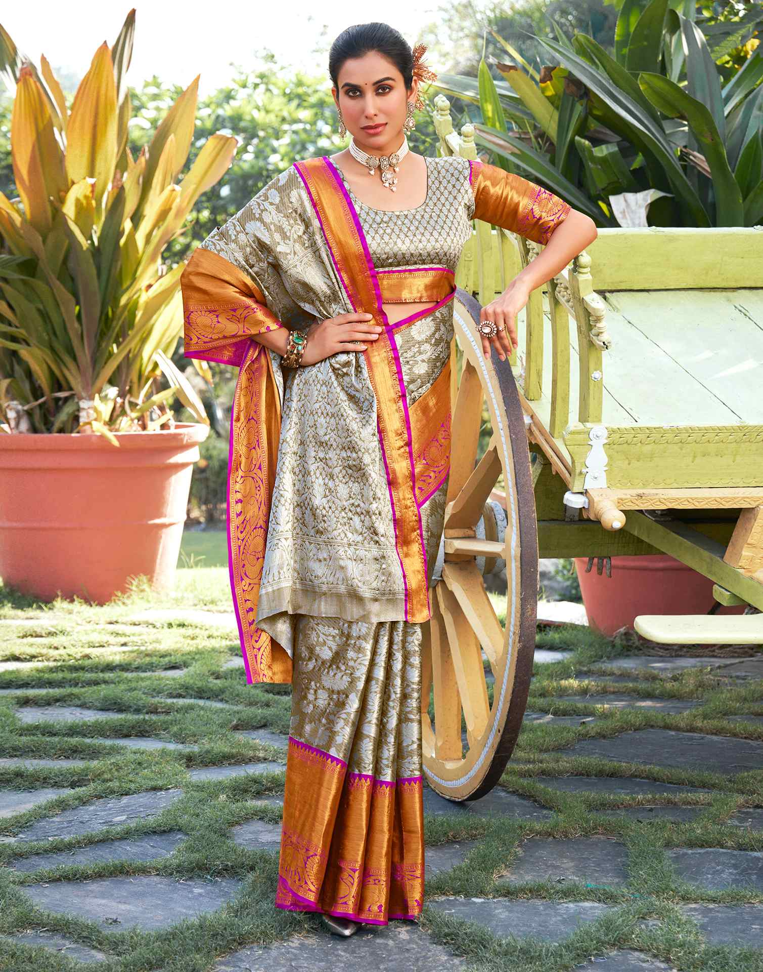 Sage Green Silk Woven Kanjivaram Saree