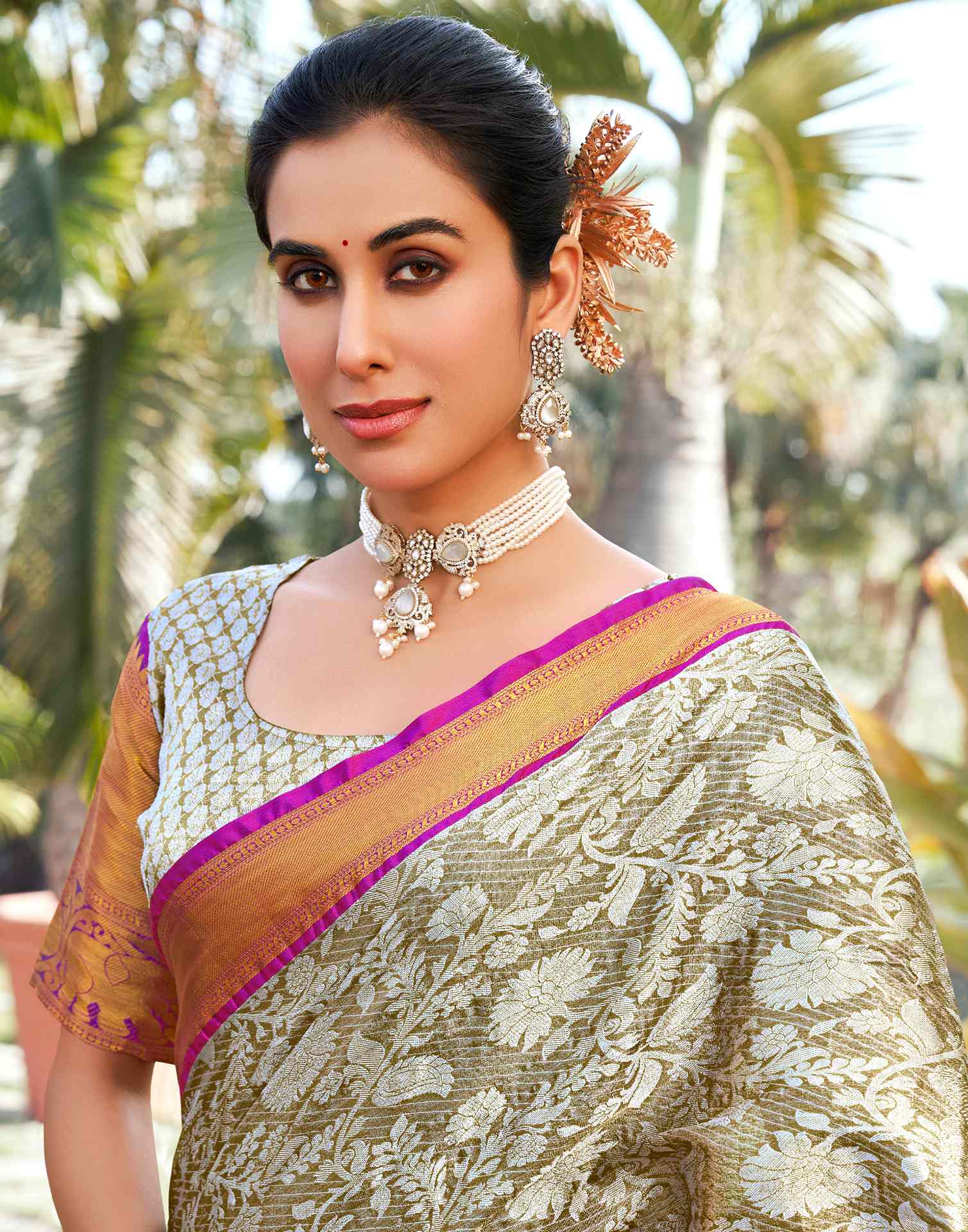 Sage Green Silk Woven Kanjivaram Saree