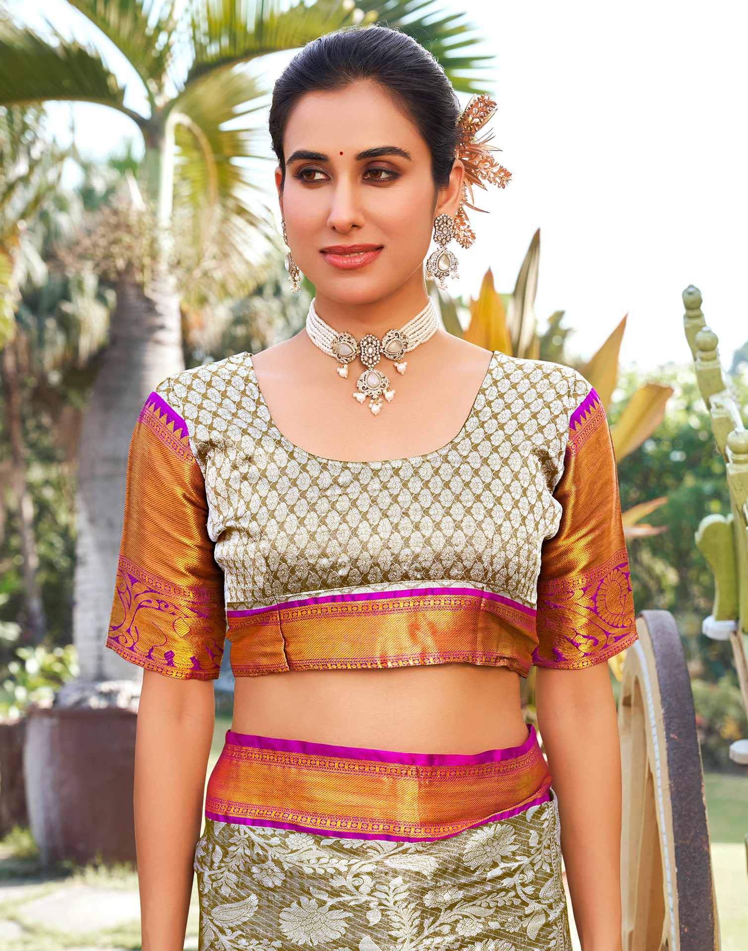 Sage Green Silk Woven Kanjivaram Saree