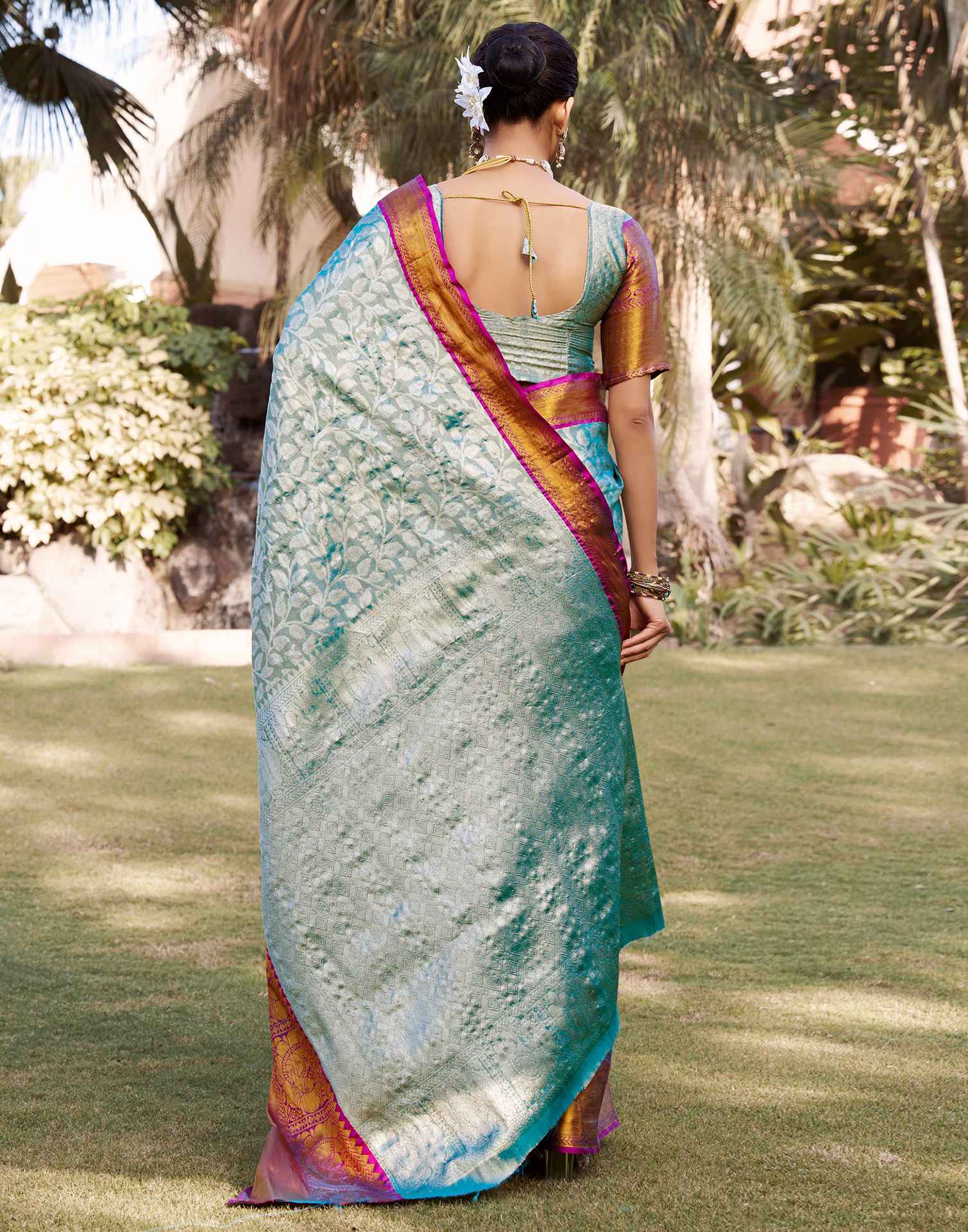 Sky Blue Silk Woven Kanjivaram Saree