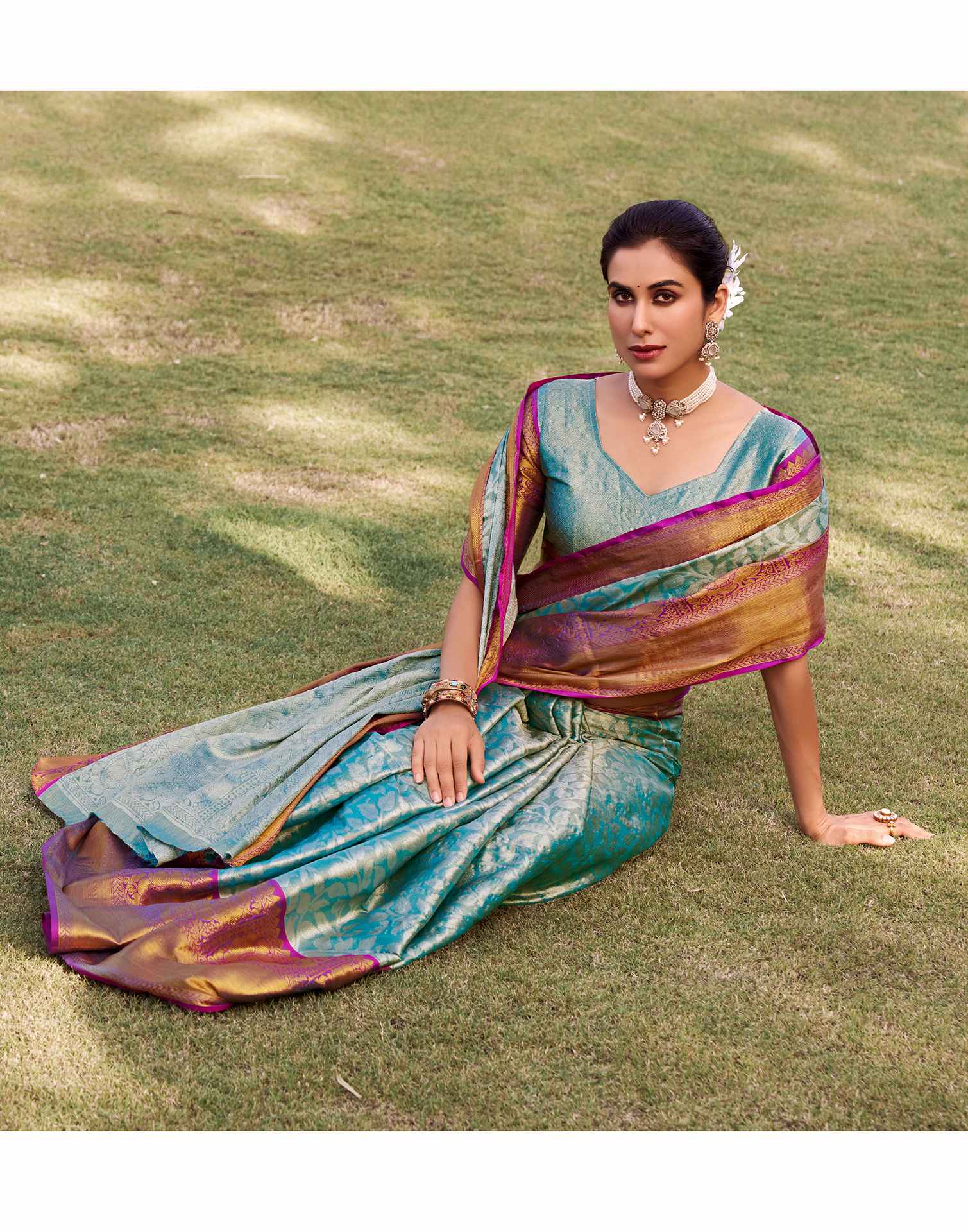 Sky Blue Silk Woven Kanjivaram Saree