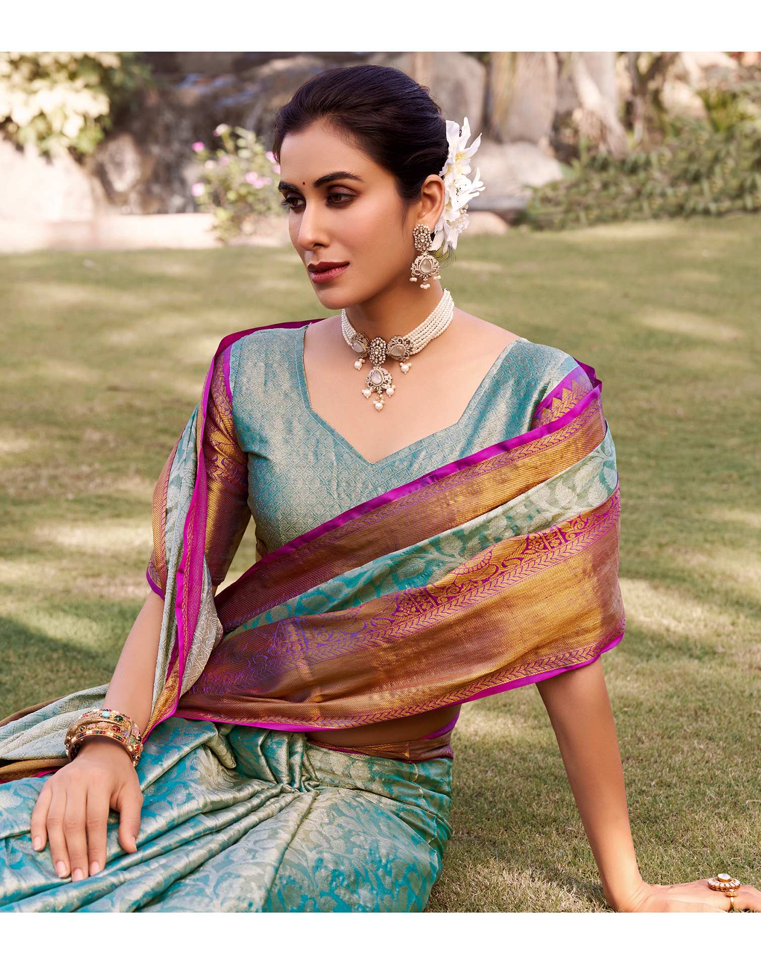 Sky Blue Silk Woven Kanjivaram Saree