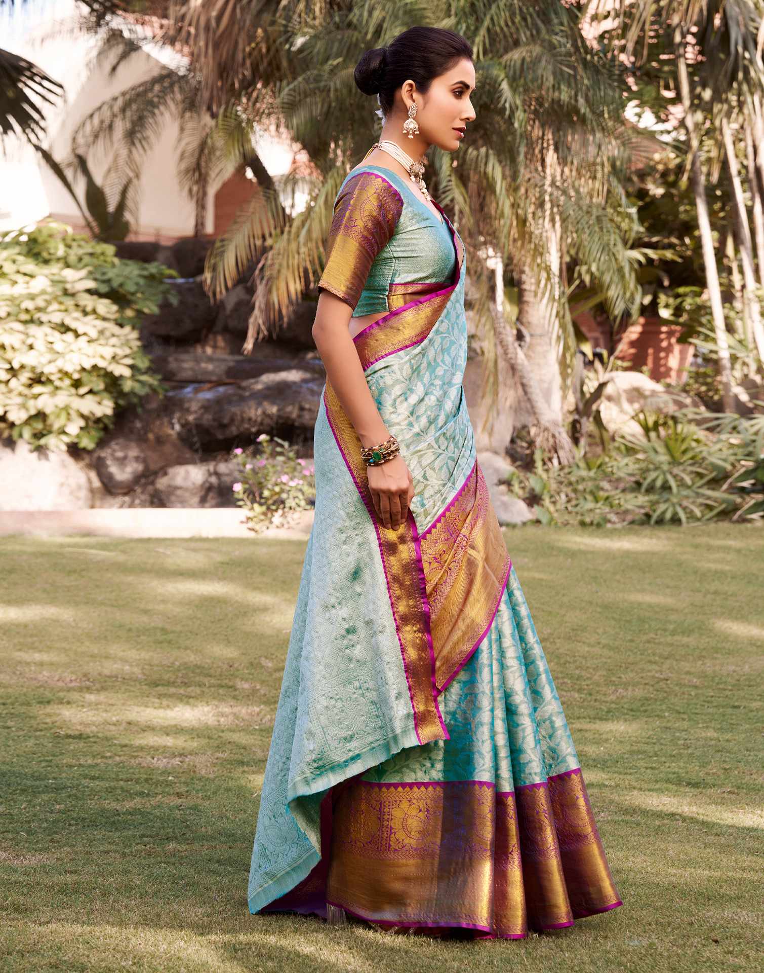 Sky Blue Silk Woven Kanjivaram Saree