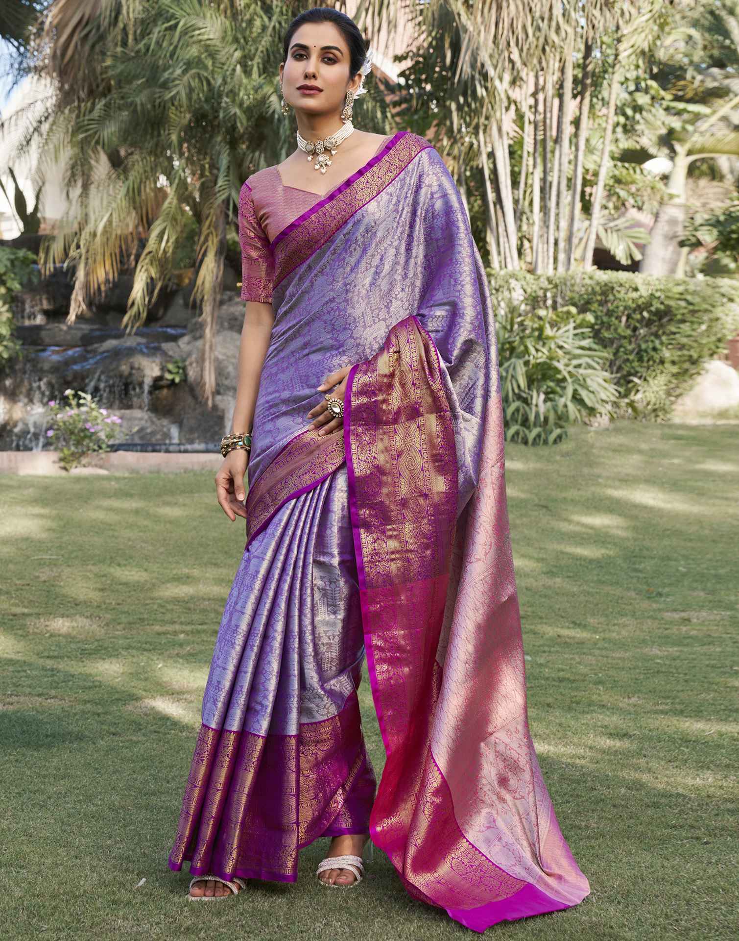Purple Silk Woven Kanjivaram Saree