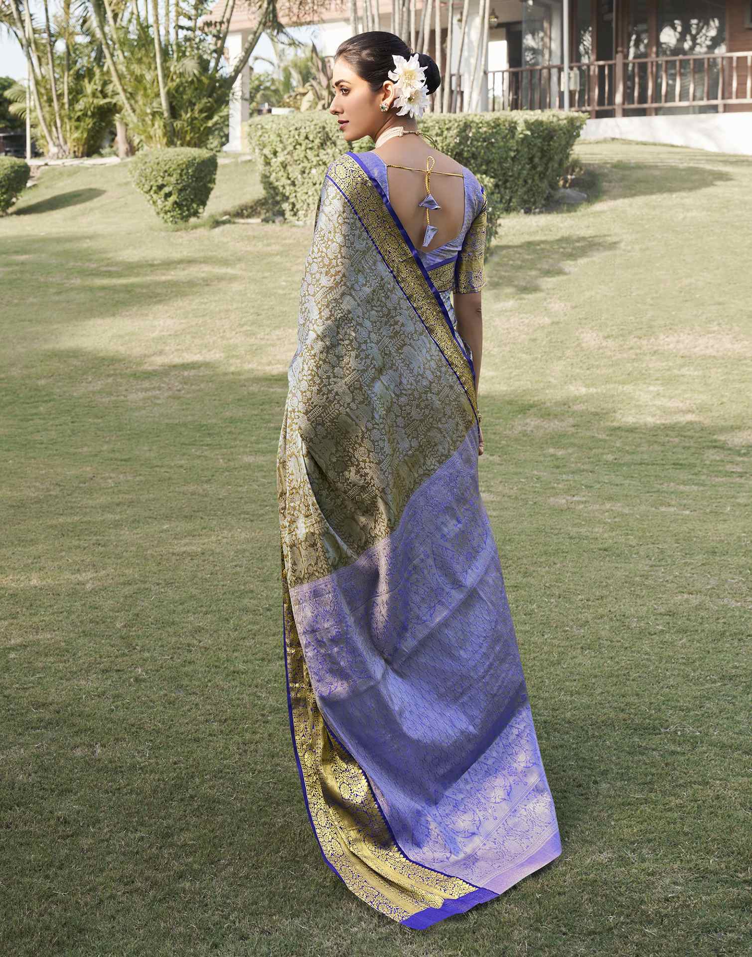 Sage Green Silk Woven Kanjivaram Saree