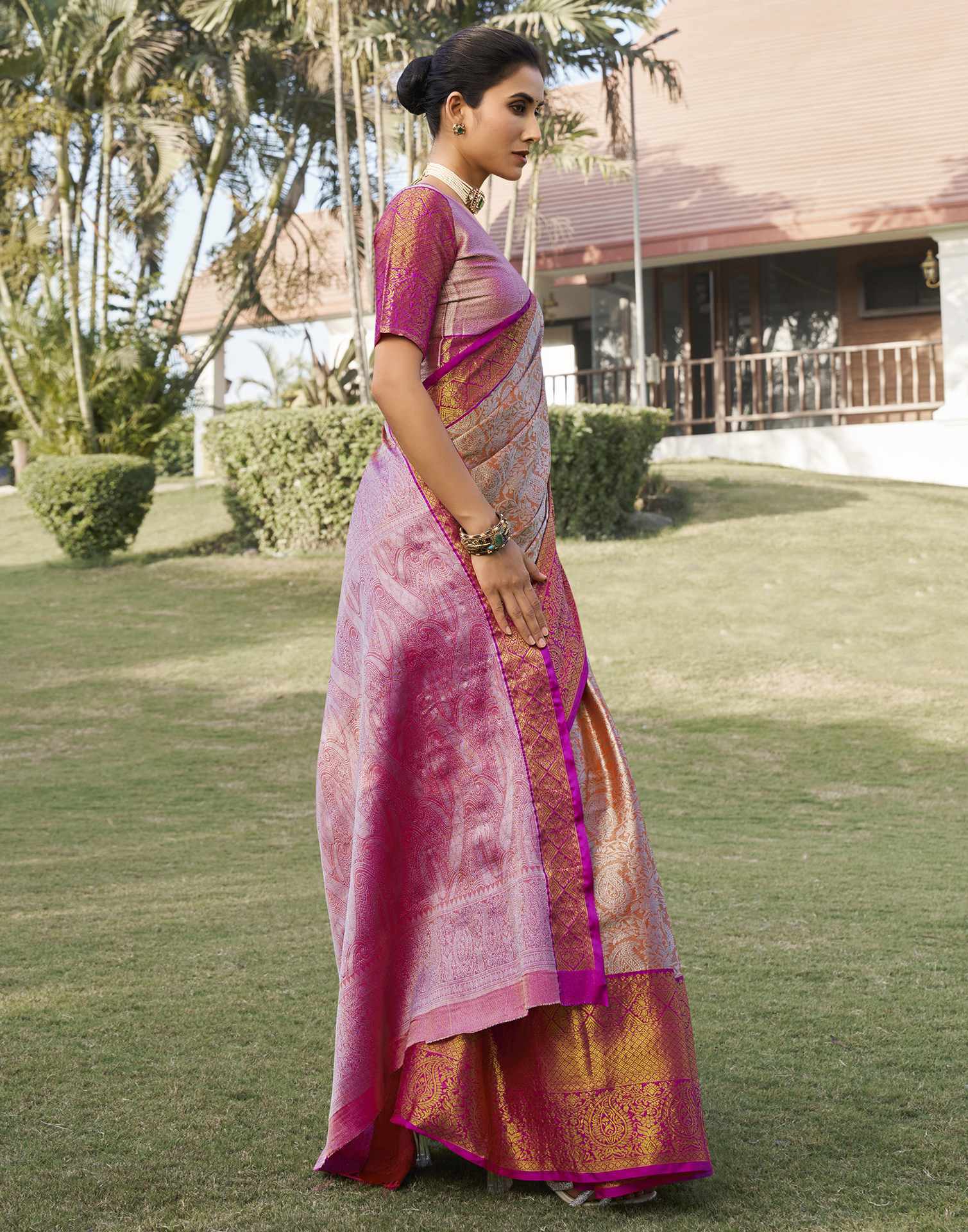 Orange Silk Woven Kanjivaram Saree