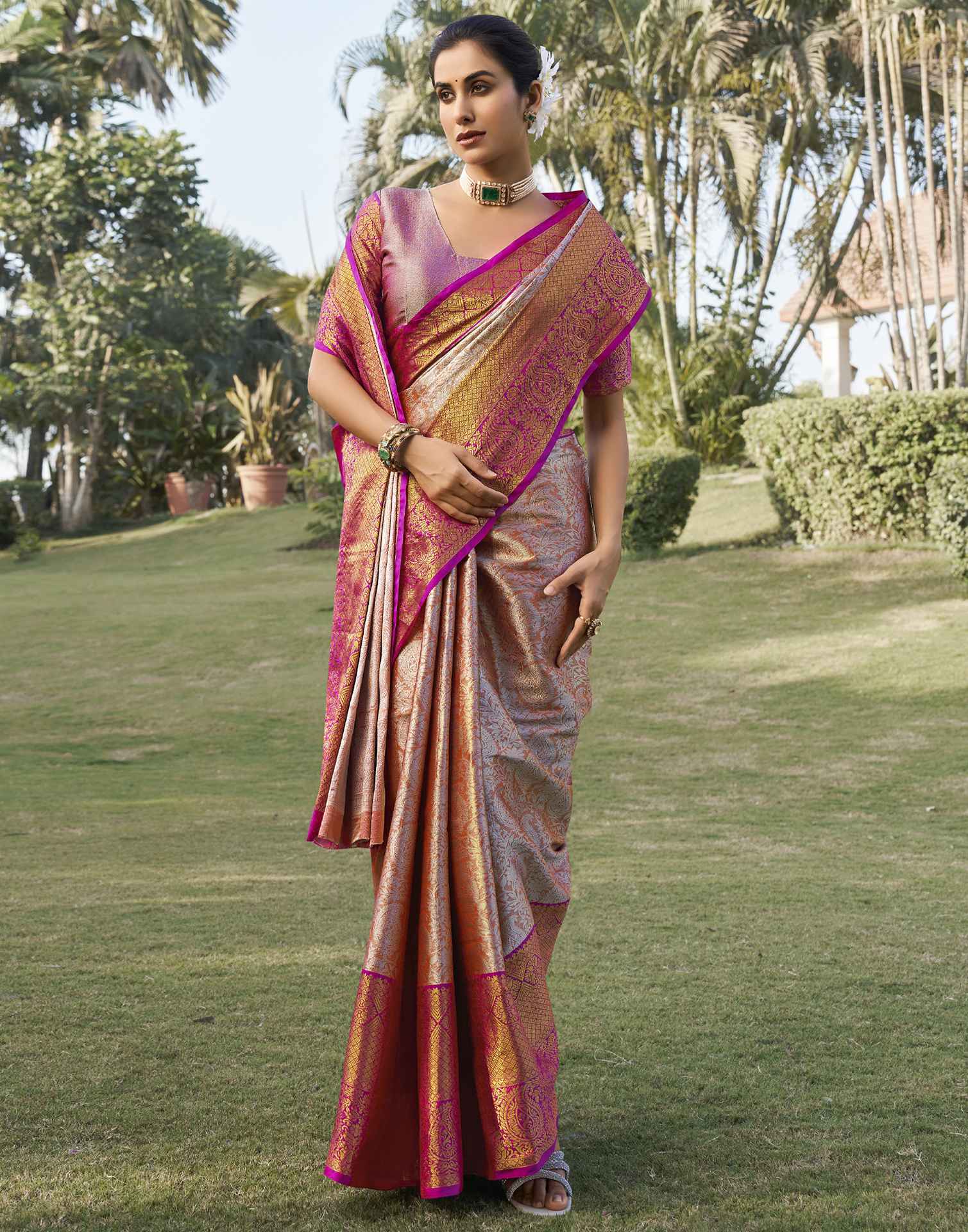 Orange Silk Woven Kanjivaram Saree