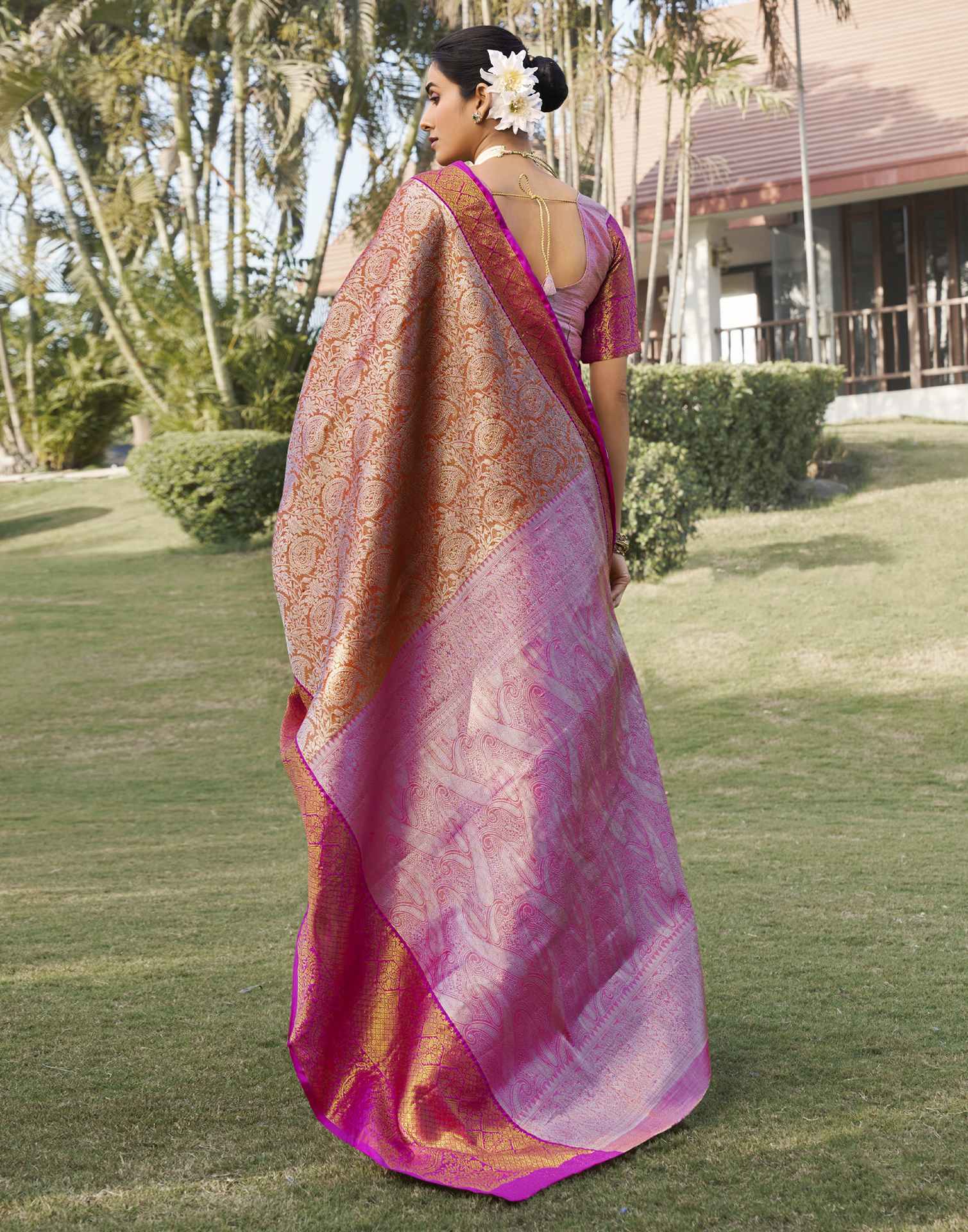 Orange Silk Woven Kanjivaram Saree