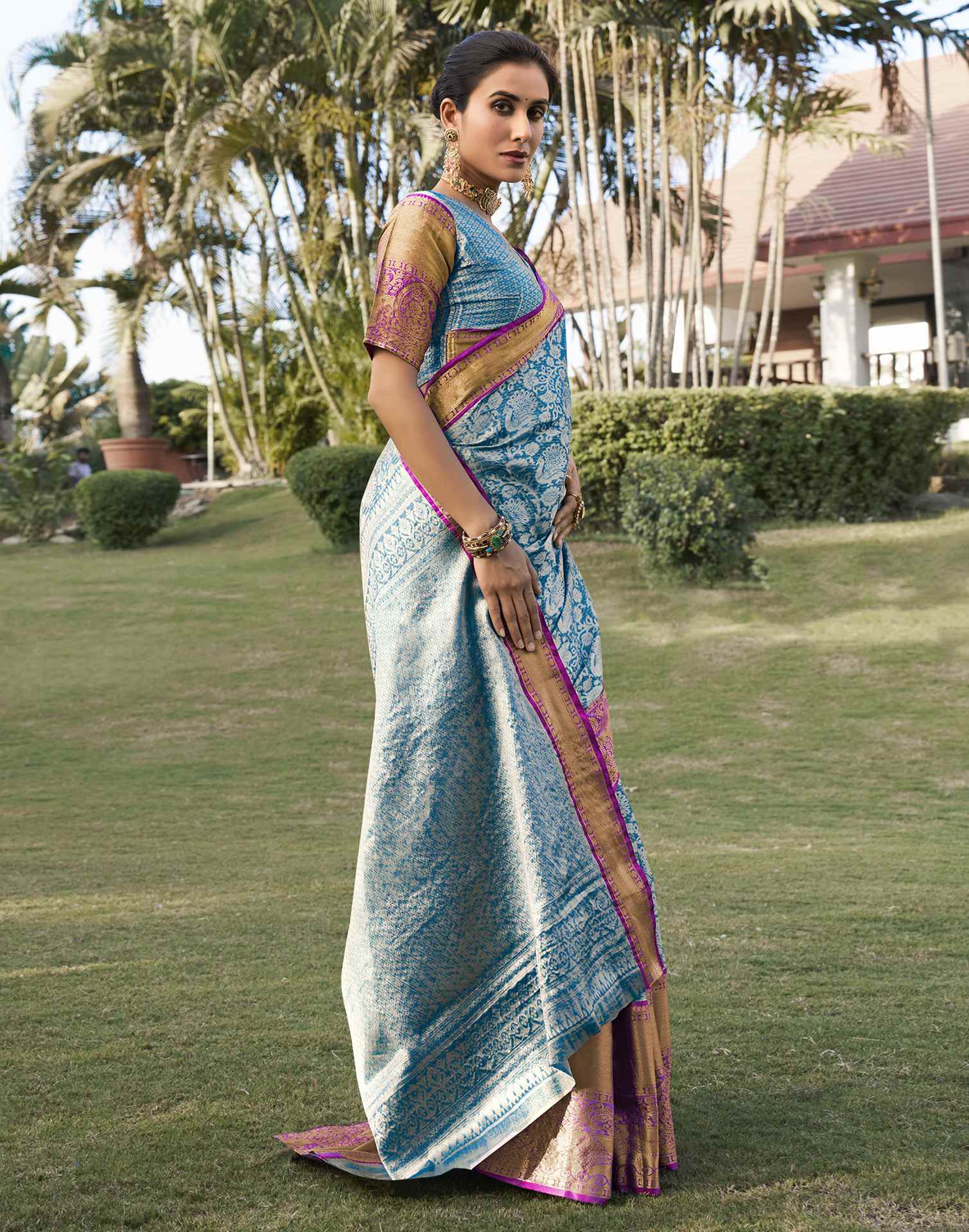 Sky Blue Silk Woven Kanjivaram Saree