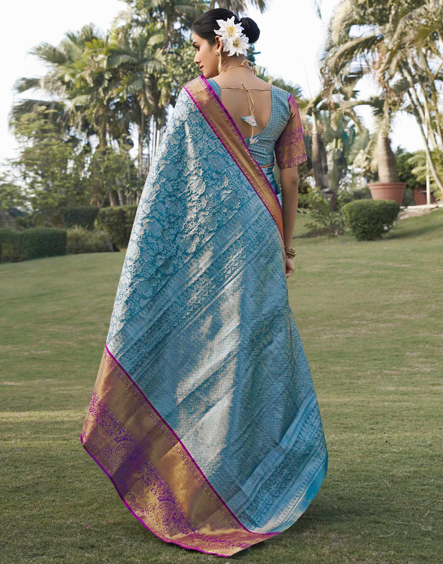 Sky Blue Silk Woven Kanjivaram Saree