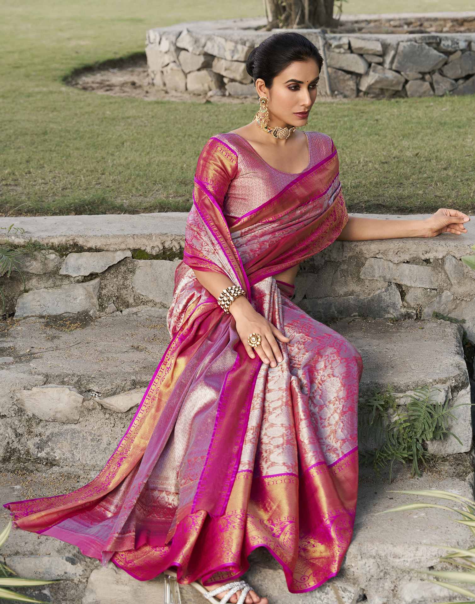 Pink Silk Woven Kanjivaram Saree