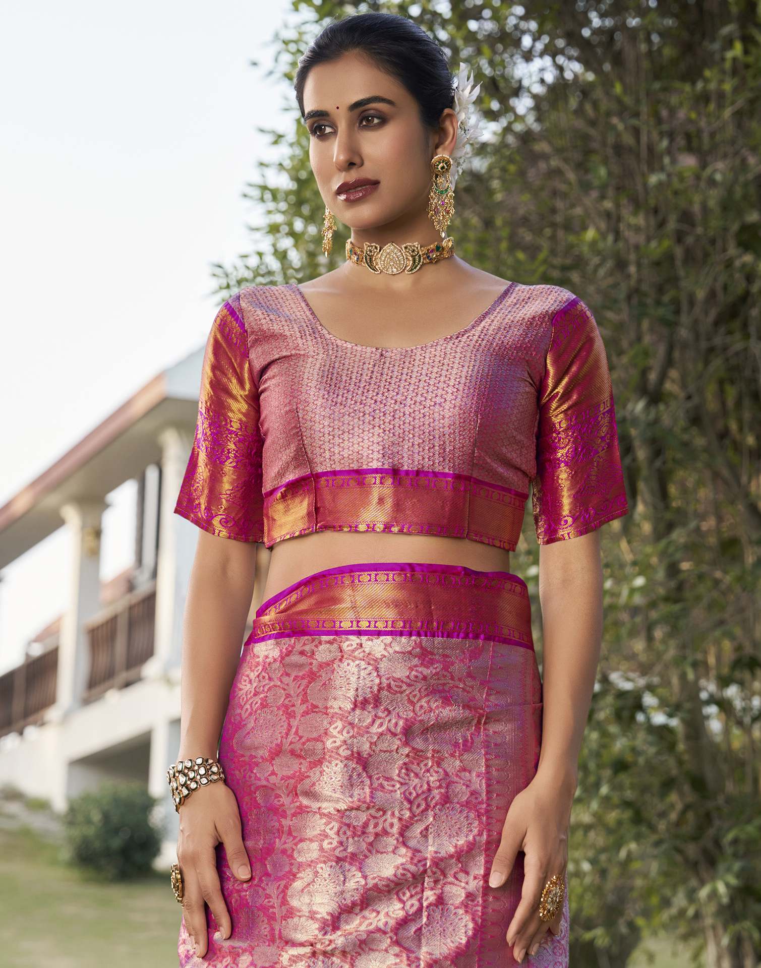 Pink Silk Woven Kanjivaram Saree