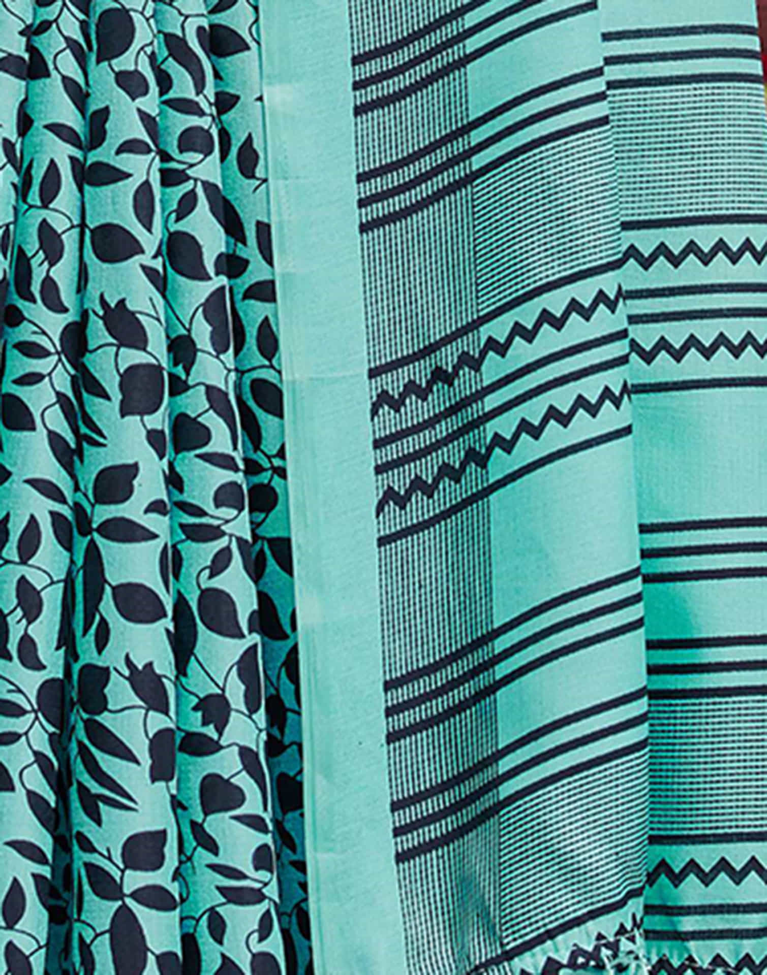 Turquoise Cotton Blend Printed Saree
