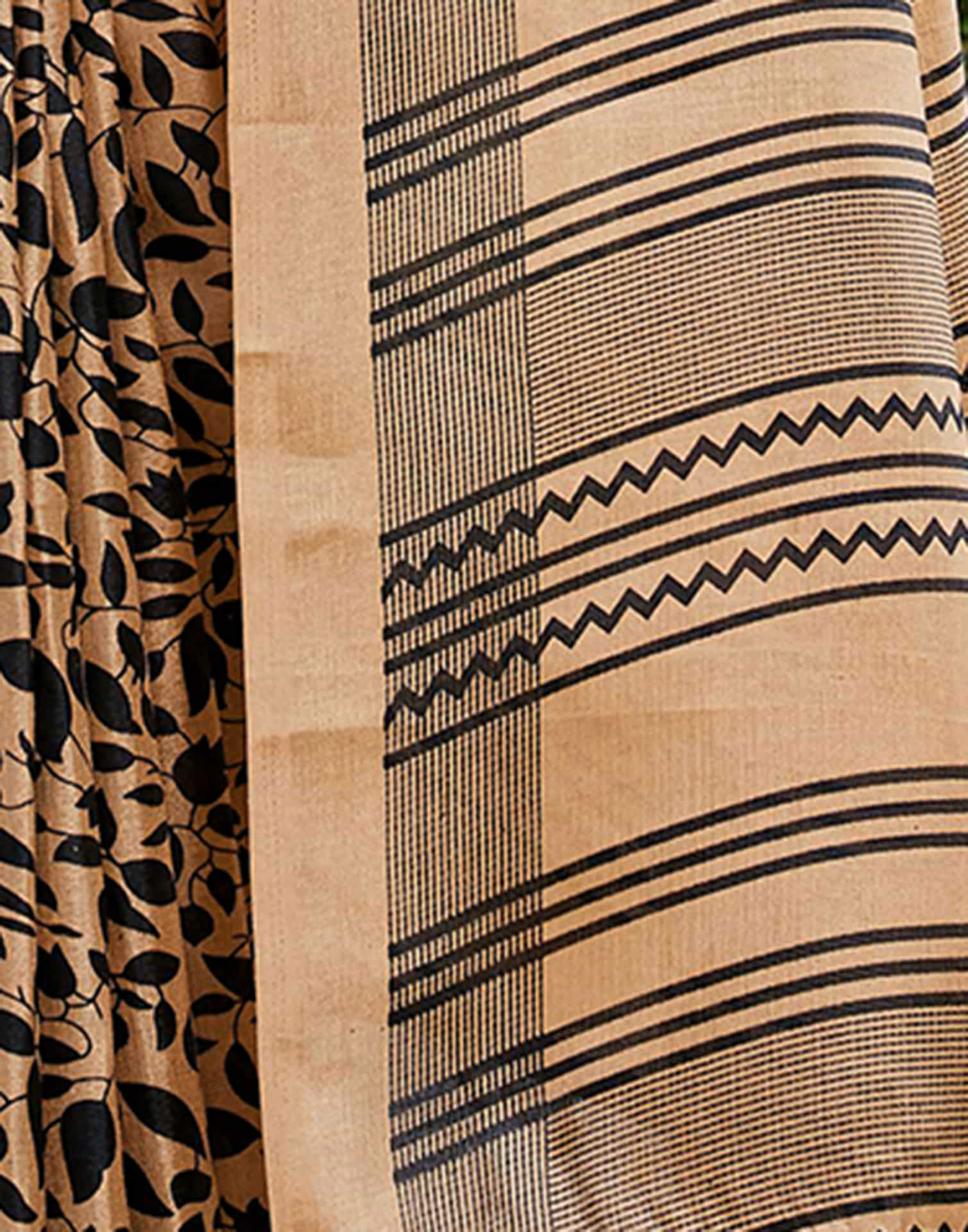 Dark Beige Cotton Blend Printed Saree