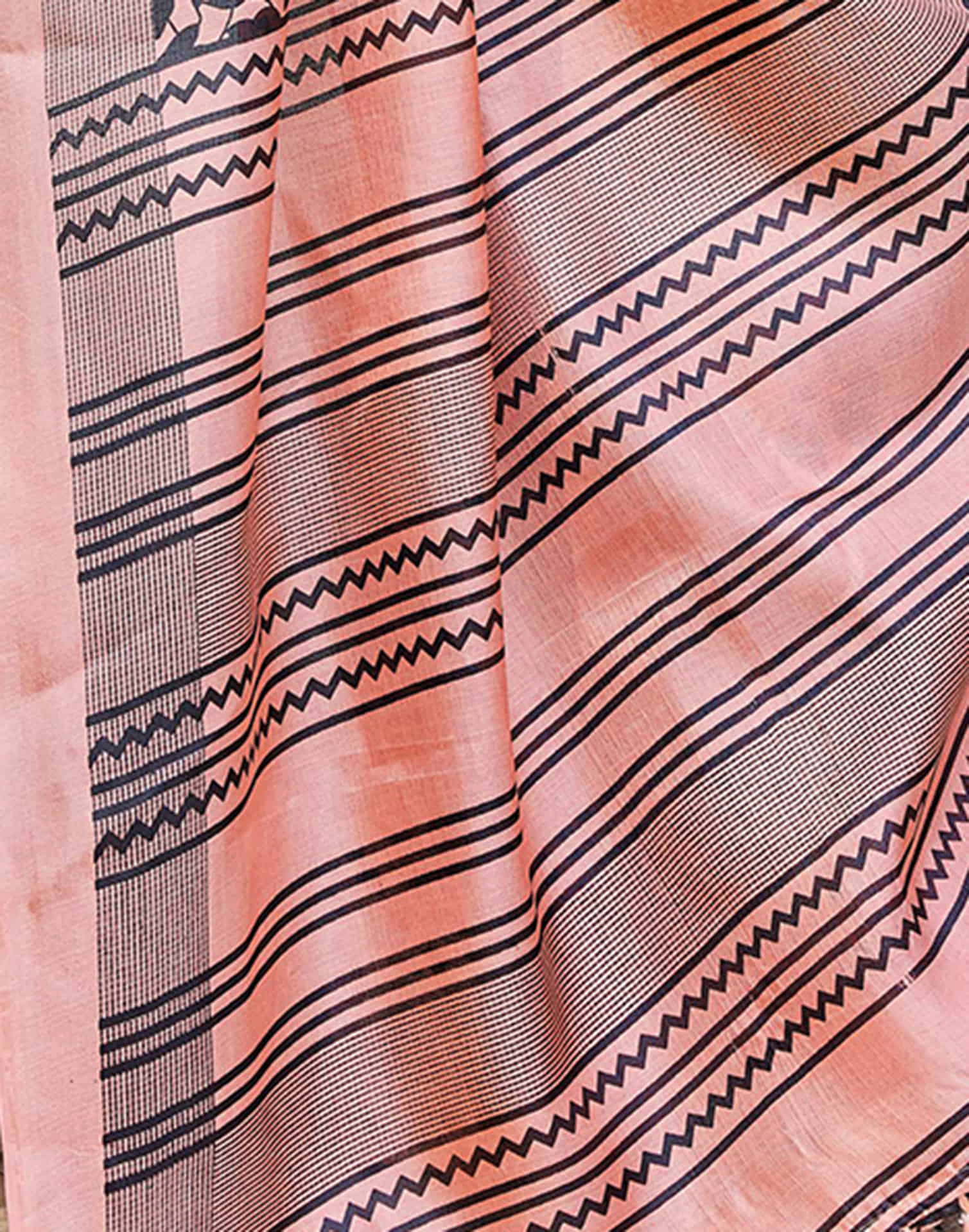 Peach Cotton Blend Printed Saree