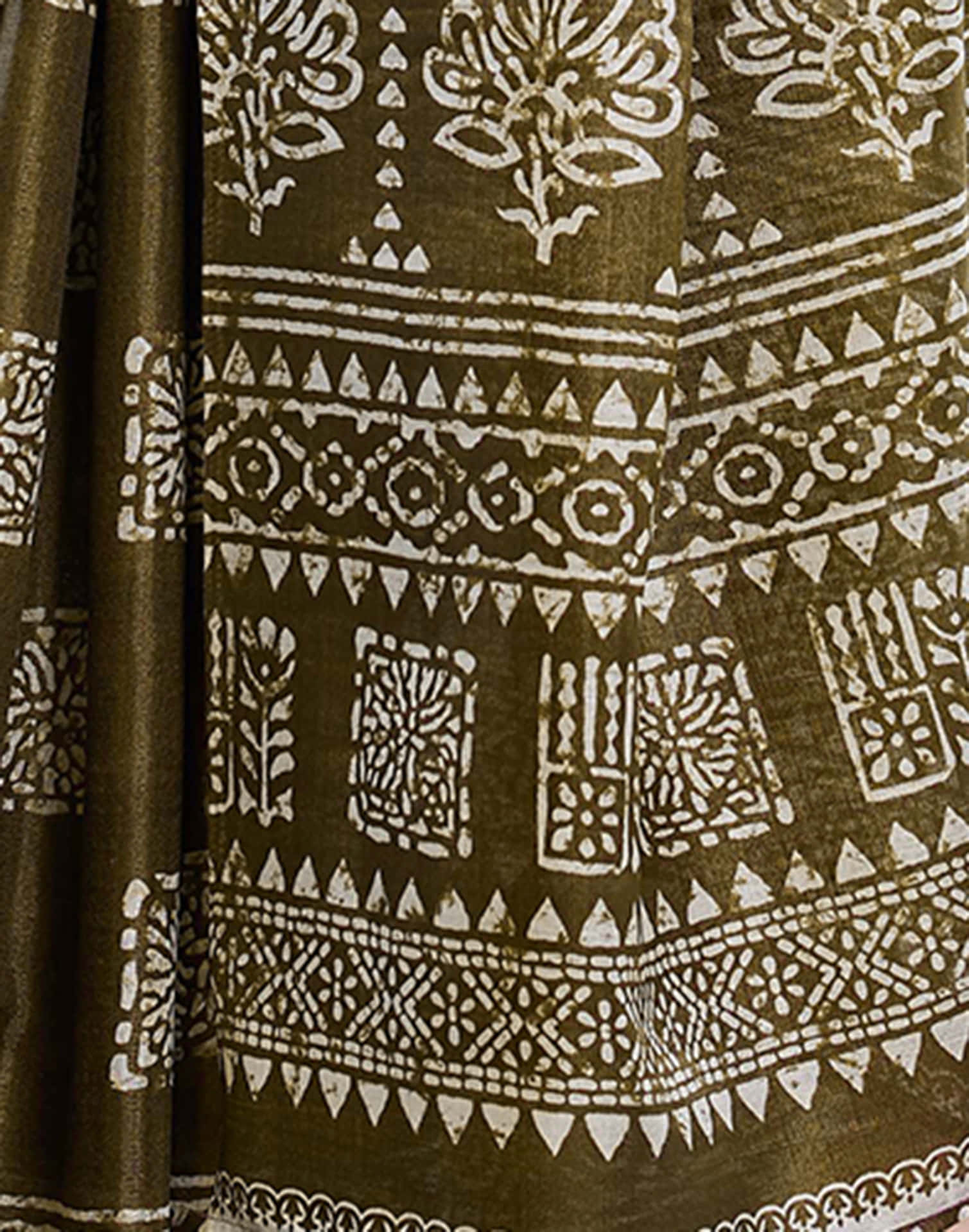 Sage Green Cotton Blend Printed Saree
