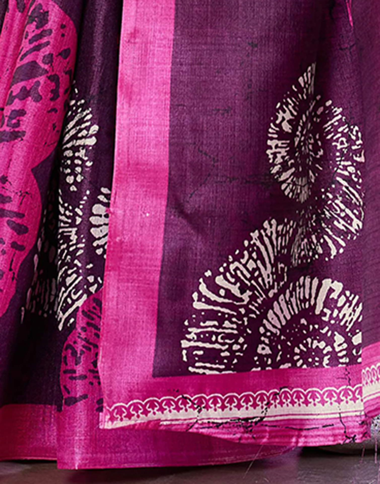 Dark Purple Cotton Blend Printed Saree