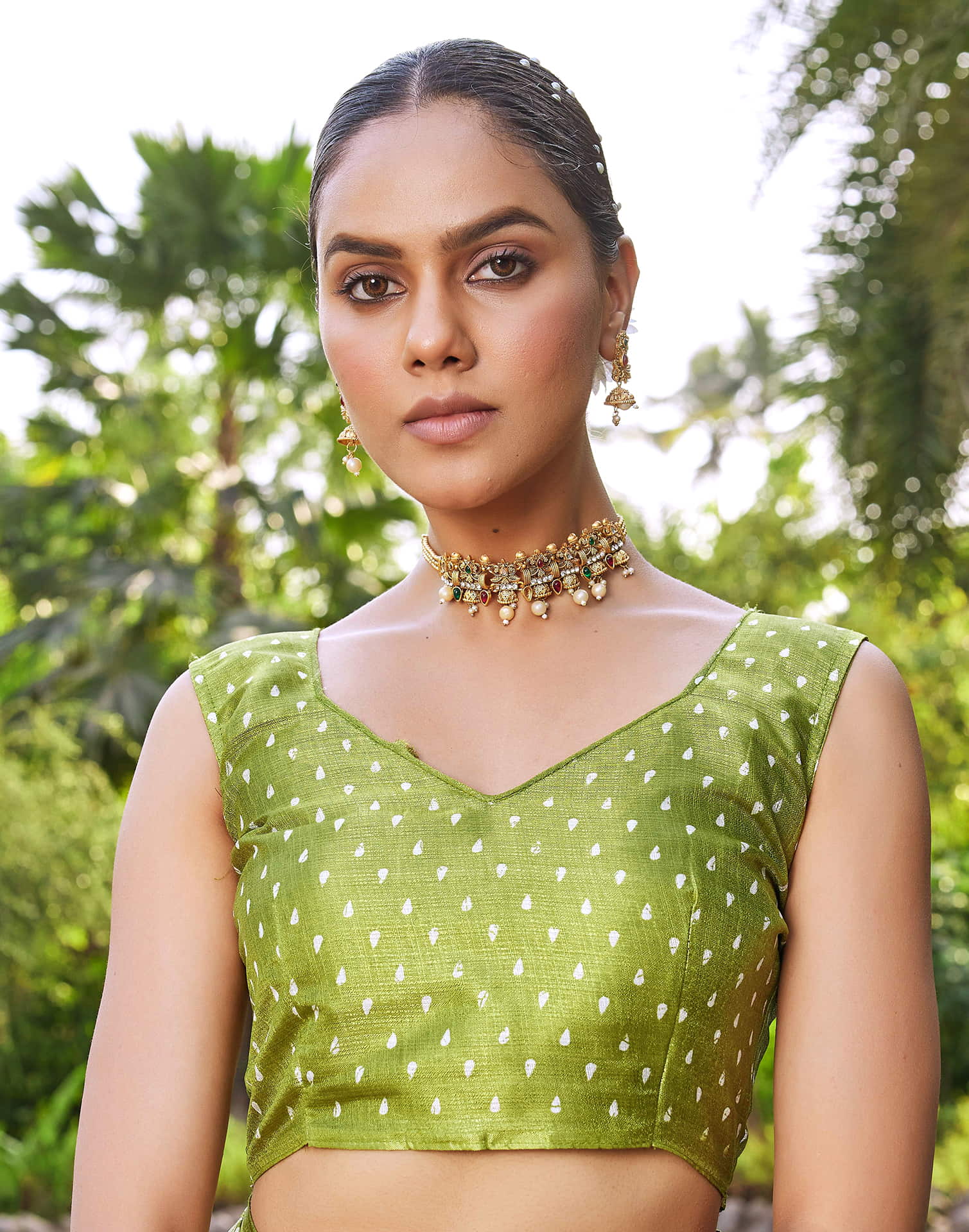 Green Cotton Blend Warli Printed Saree