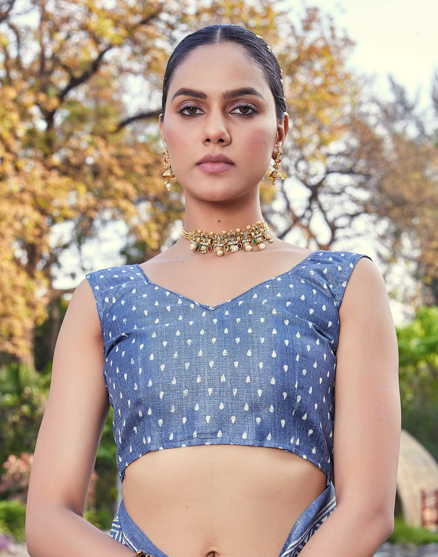 Dusty Blue Cotton Blend Warli Printed Saree