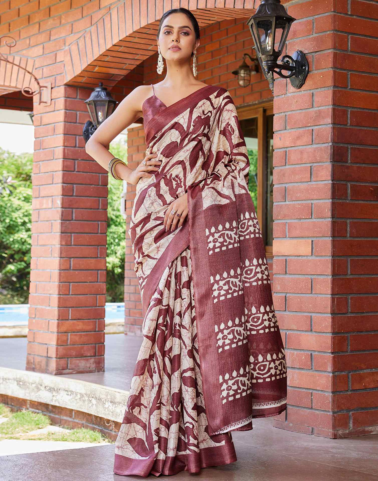 Dusty Wine Cotton Printed Saree