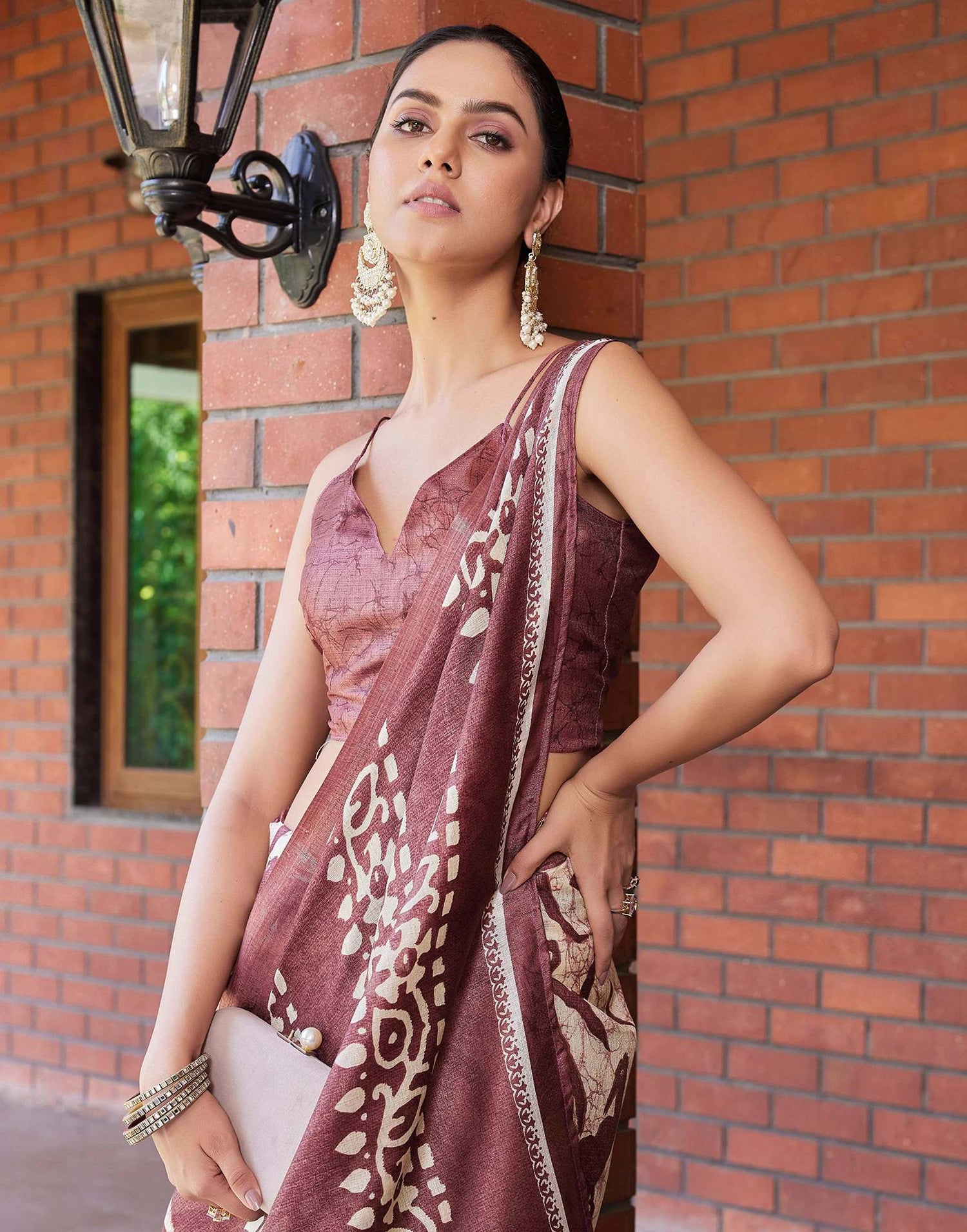 Dusty Wine Cotton Printed Saree