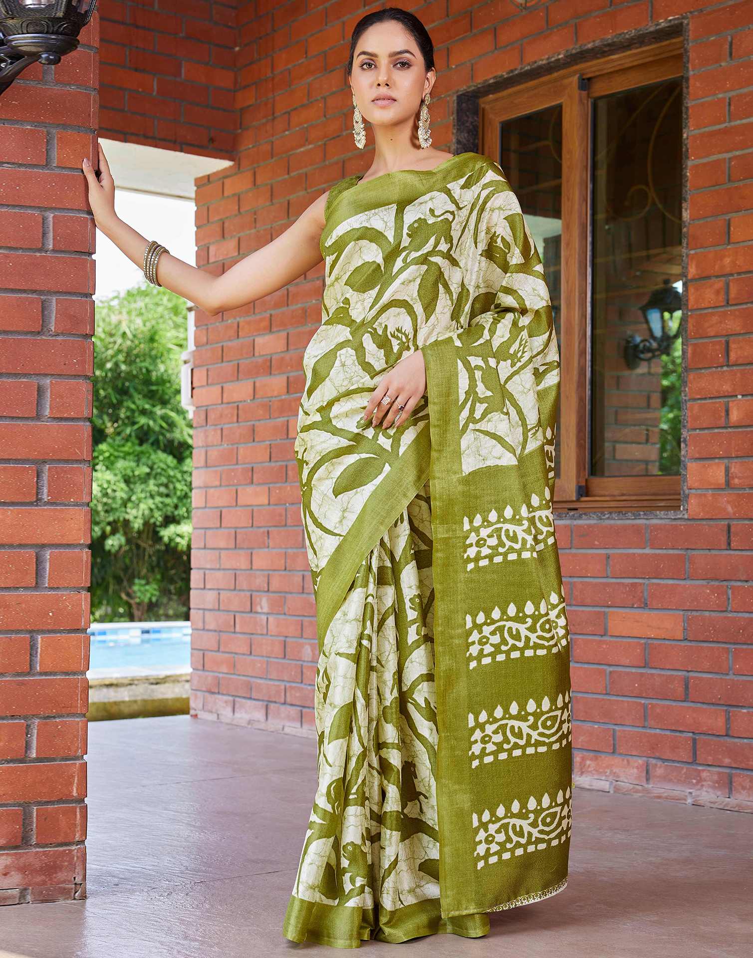 Green Cotton Printed Saree