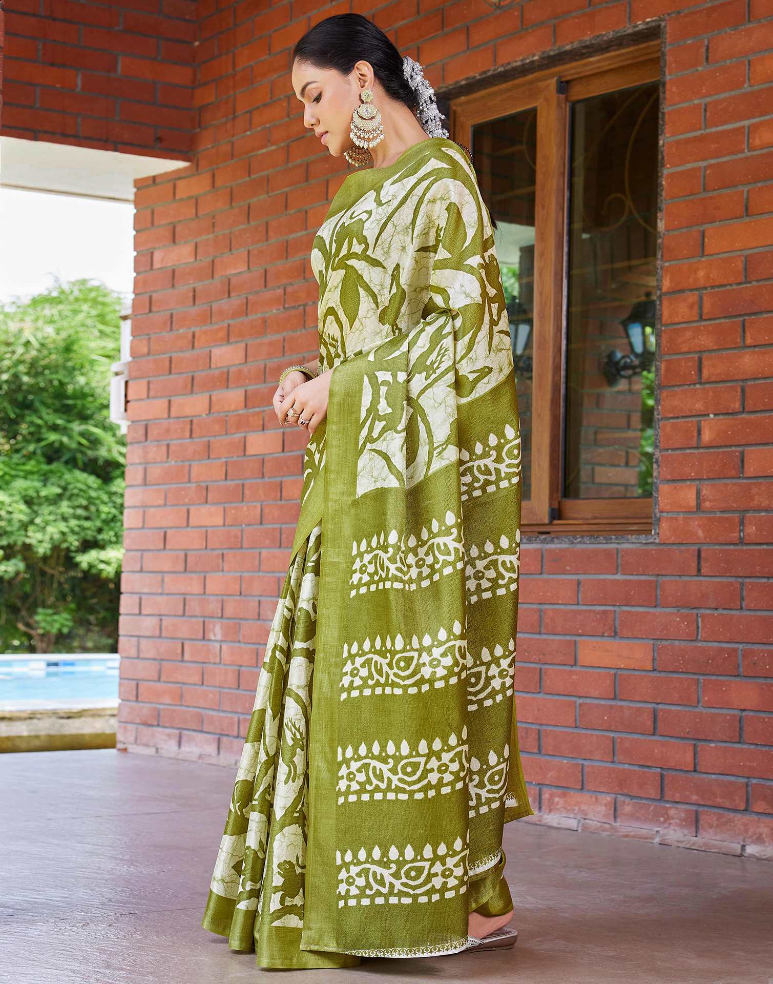 Green Cotton Printed Saree