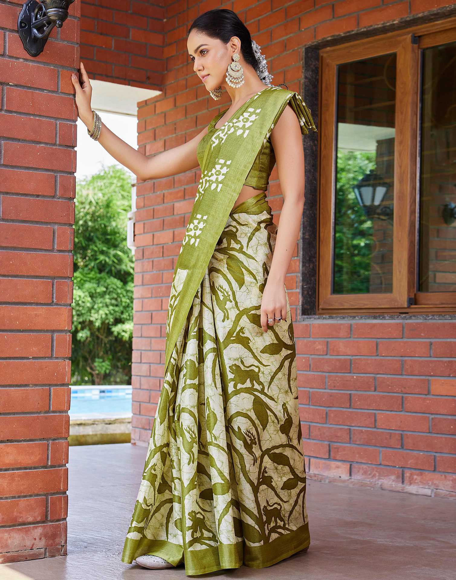 Green Cotton Printed Saree