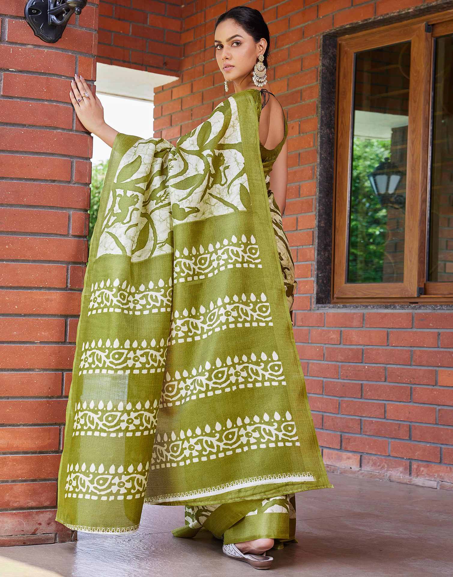 Green Cotton Printed Saree