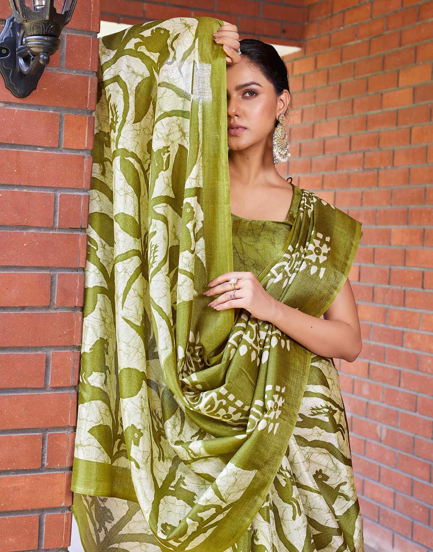 Green Cotton Printed Saree