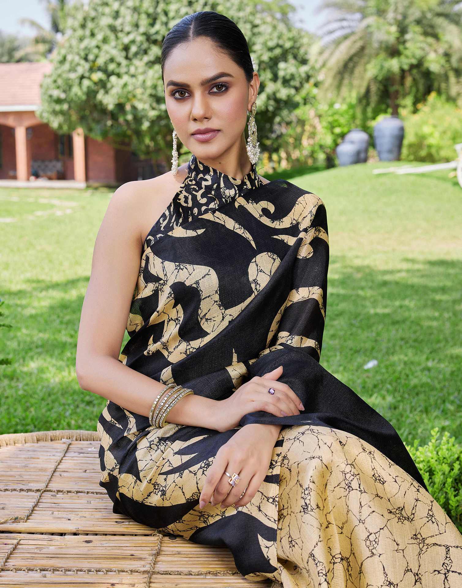 Beige Cotton Printed Saree