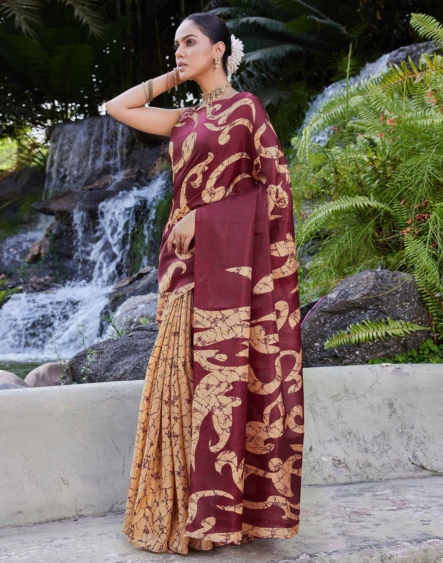 Maroon Cotton Printed Saree