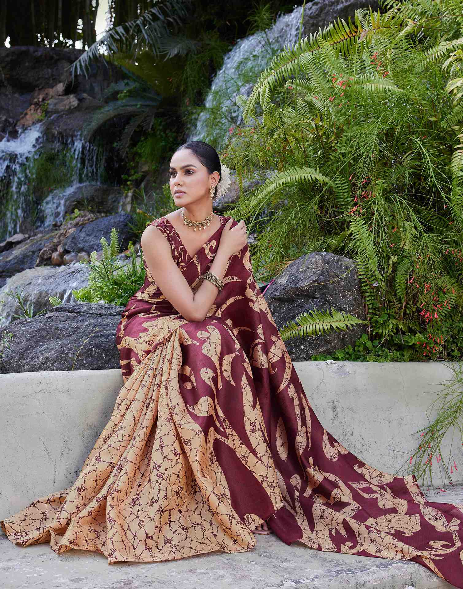 Maroon Cotton Printed Saree