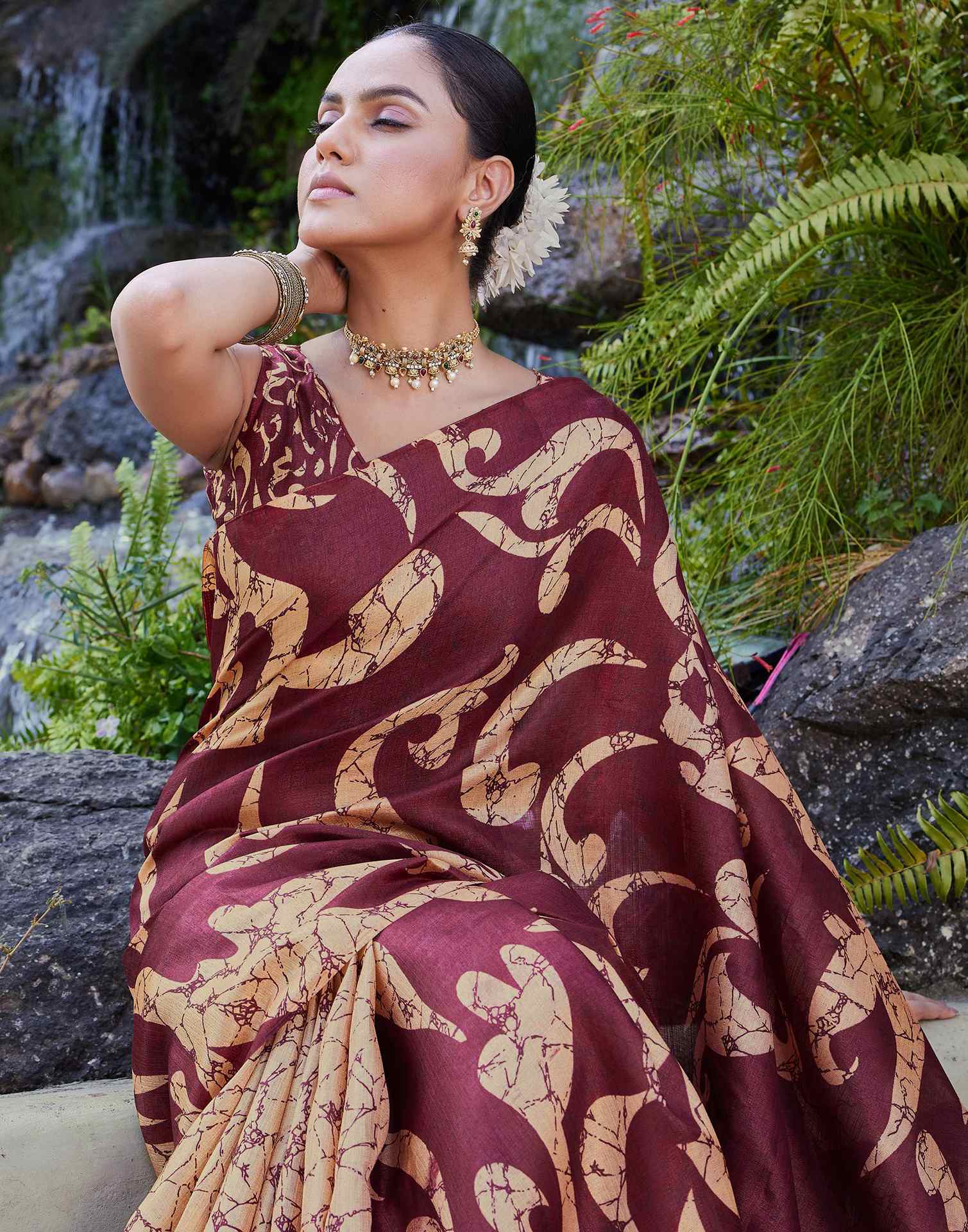 Maroon Cotton Printed Saree
