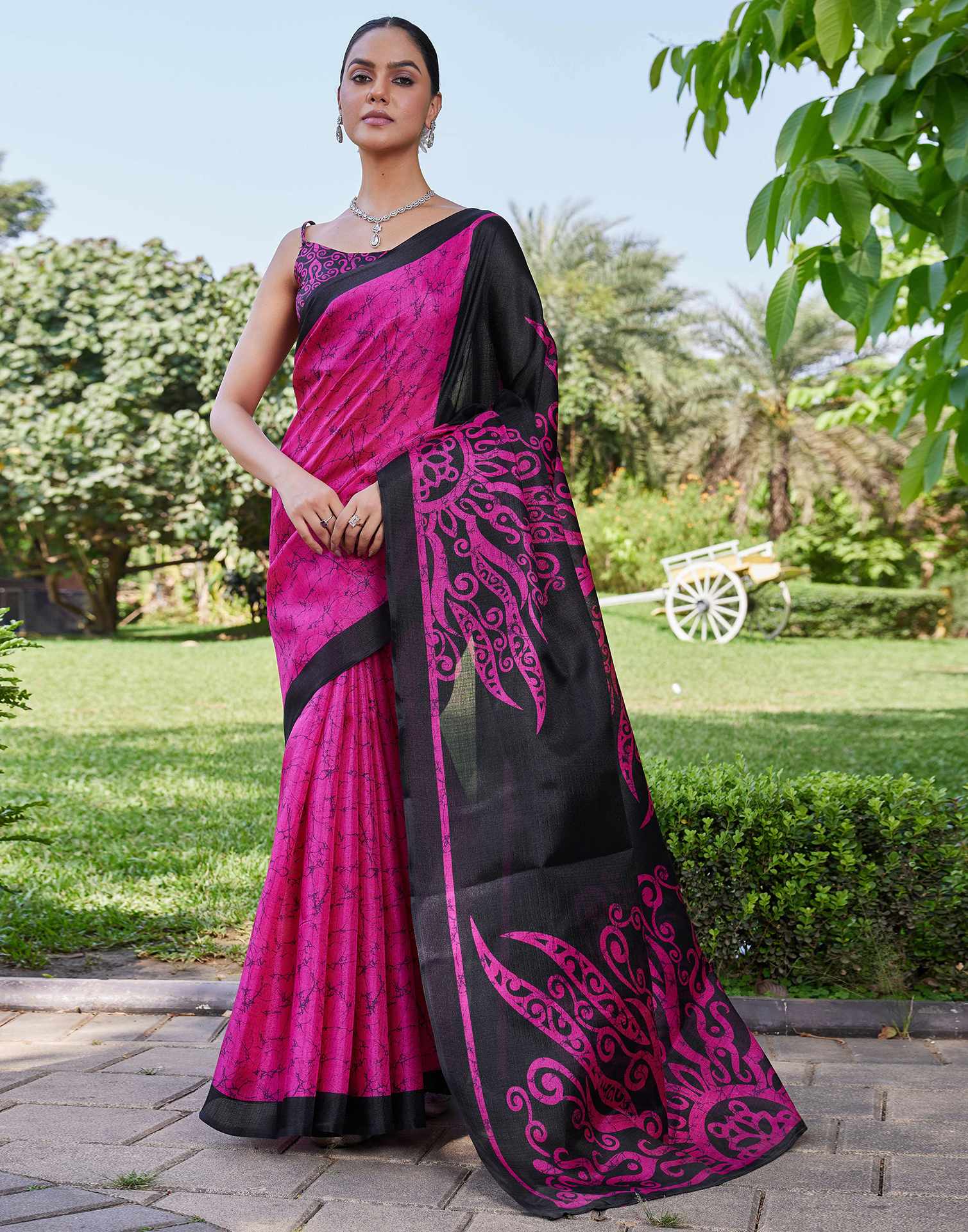 Rani Pink Cotton Printed Saree