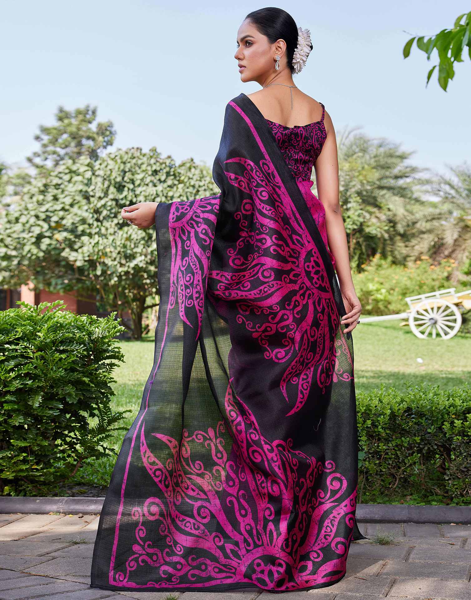 Rani Pink Cotton Printed Saree