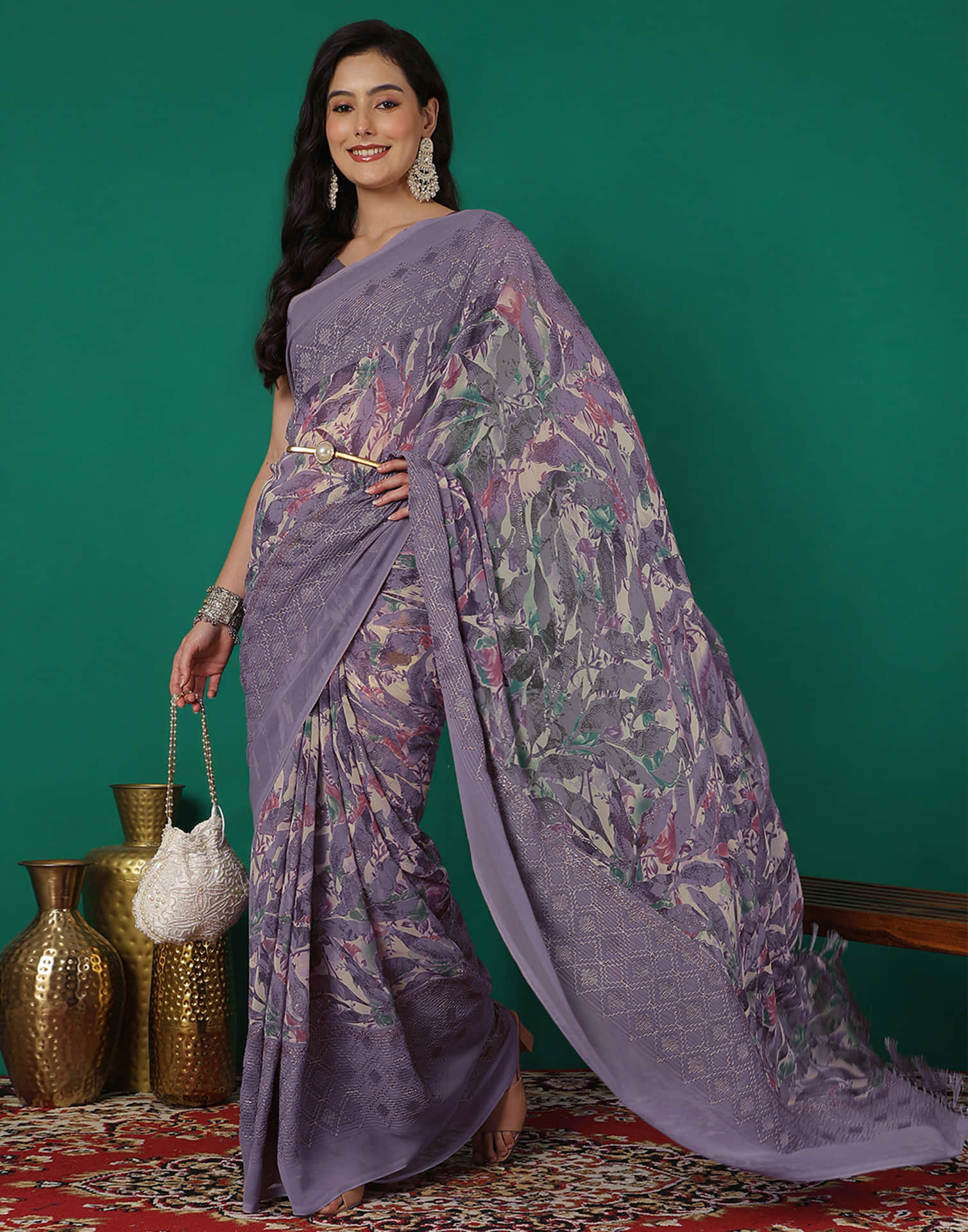 Mauve Georgette Printed Saree