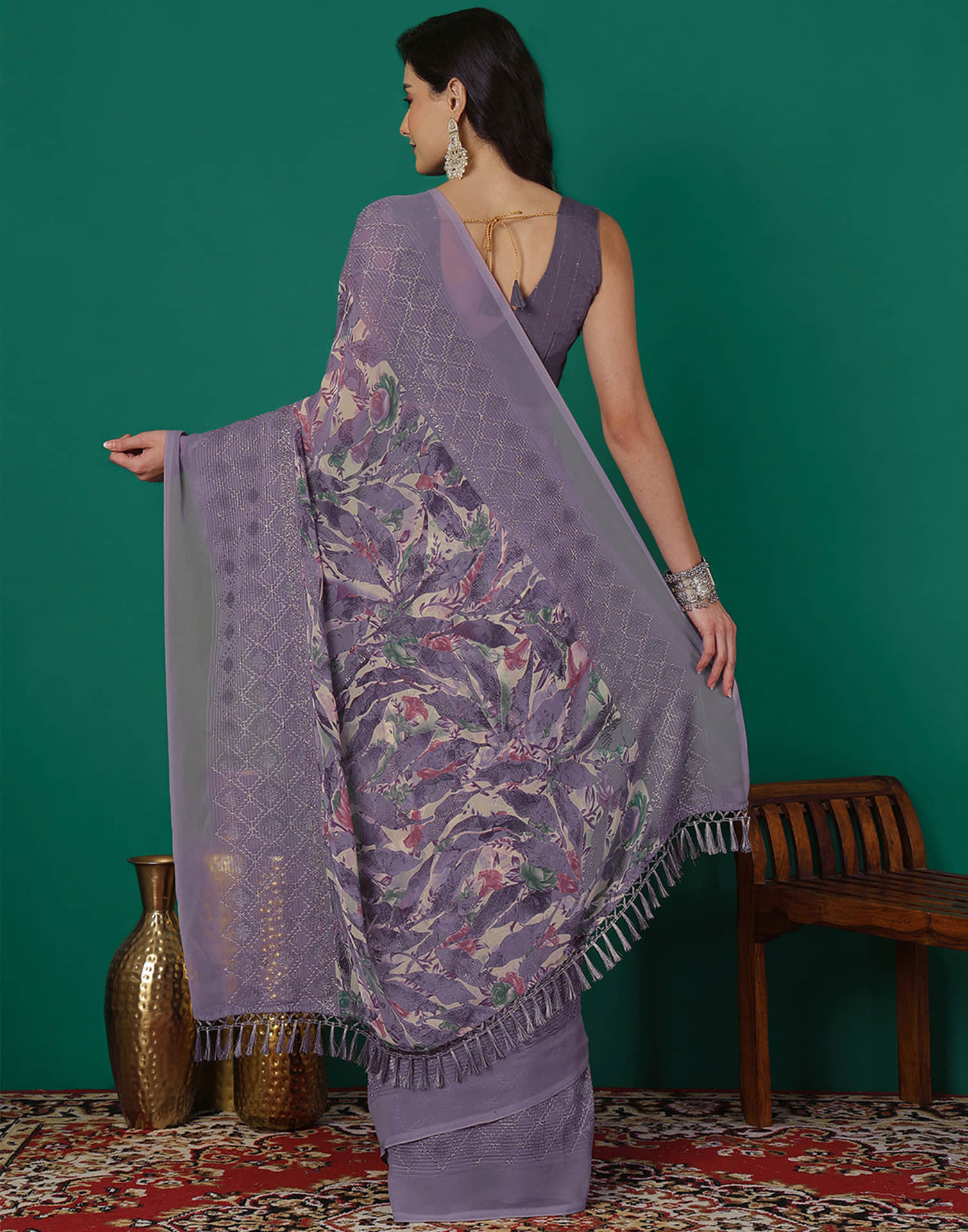 Mauve Georgette Printed Saree