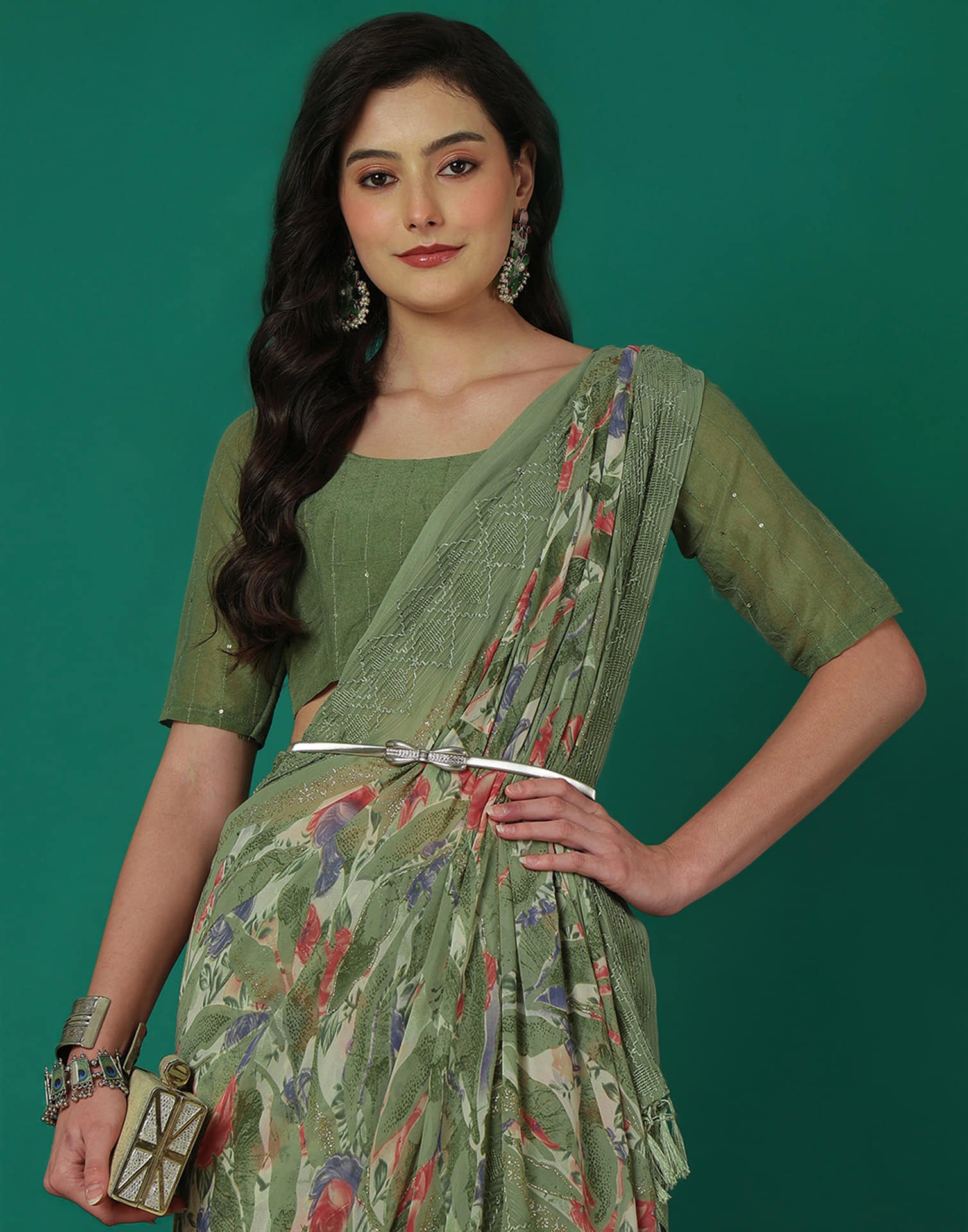 Green Georgette Printed Saree