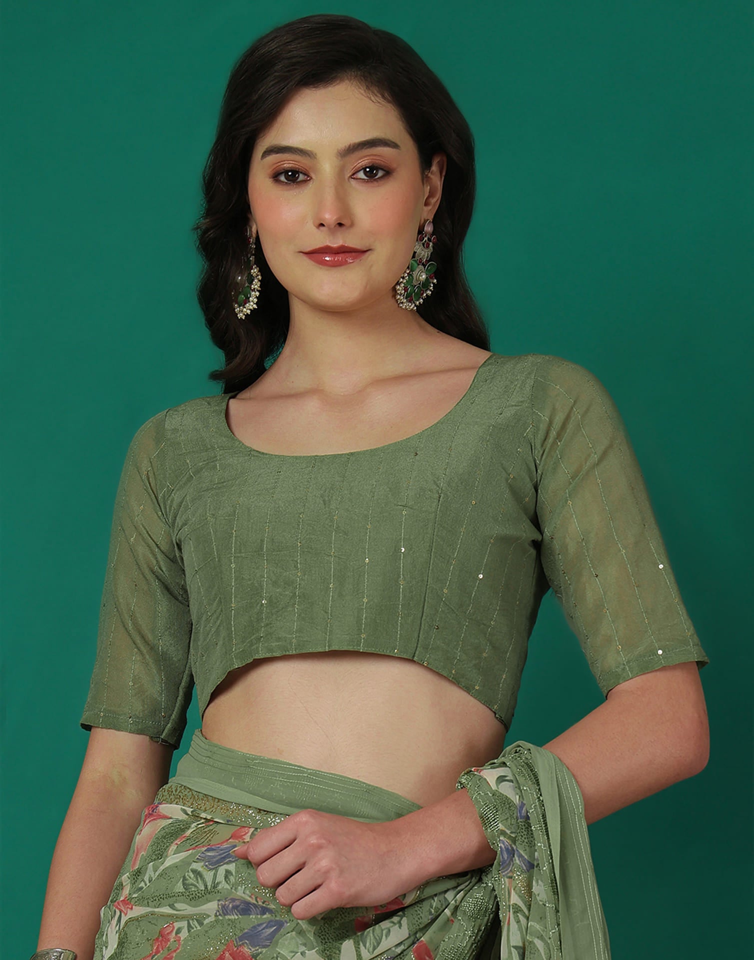 Green Georgette Printed Saree