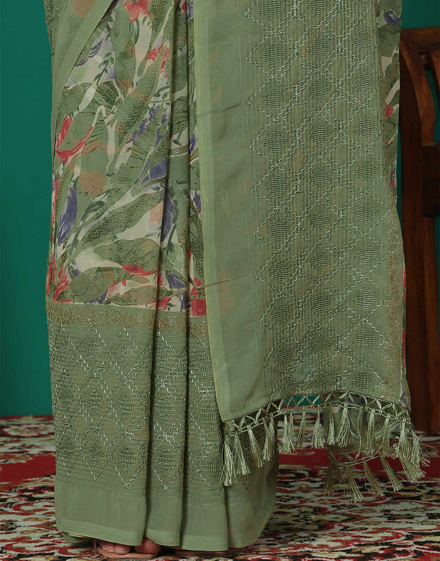 Green Georgette Printed Saree
