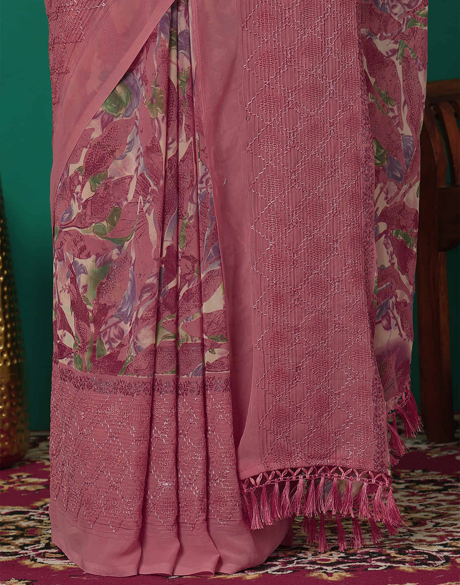 Pink Georgette Printed Saree