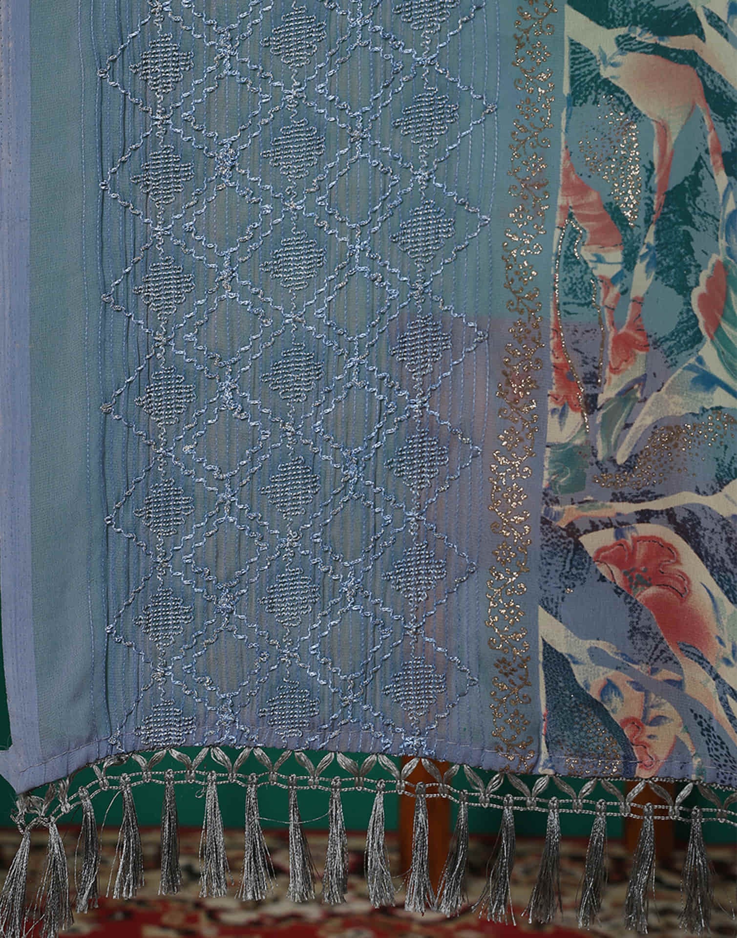 Dusty Blue Georgette Printed Saree