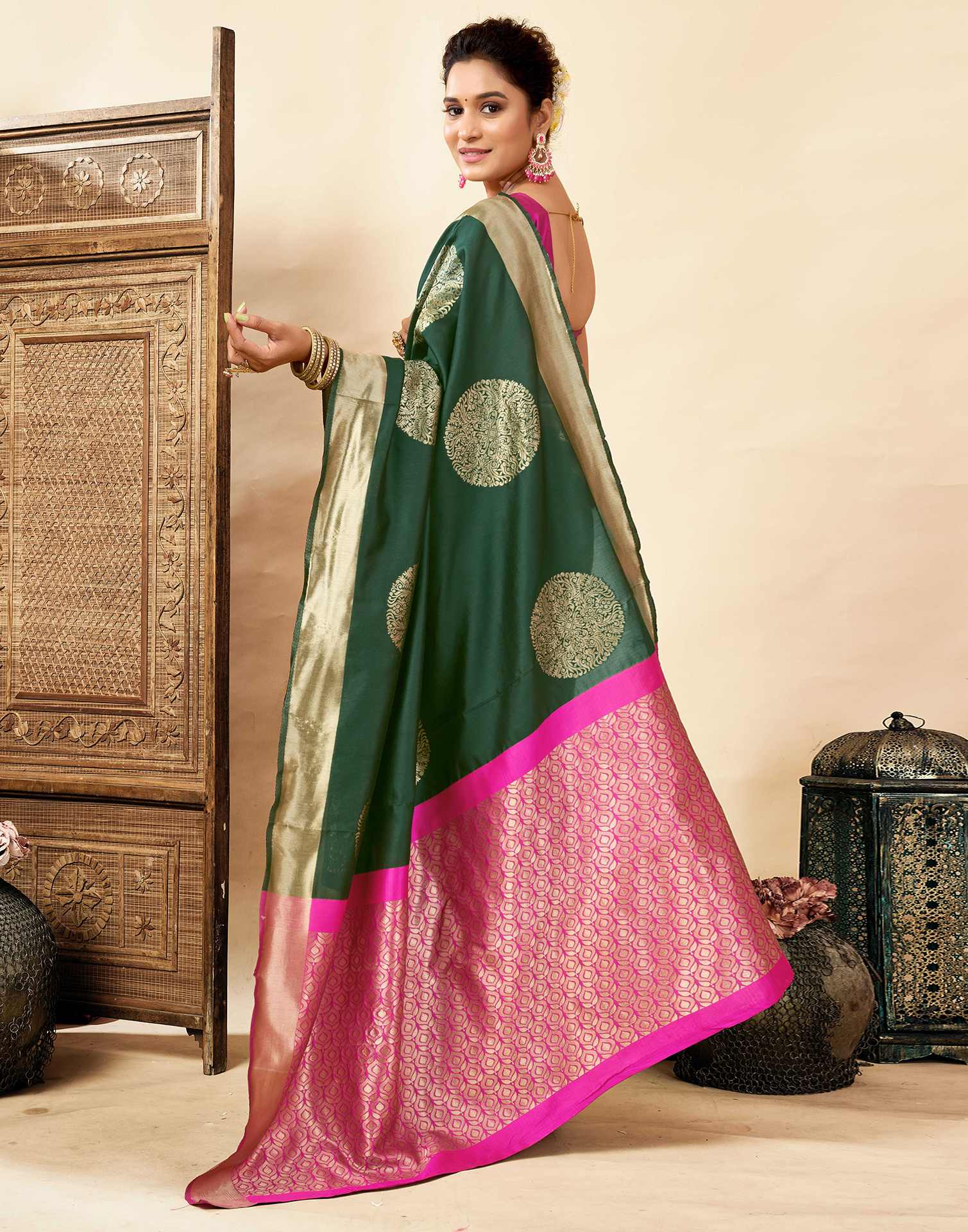 Dark Green Silk Woven Saree